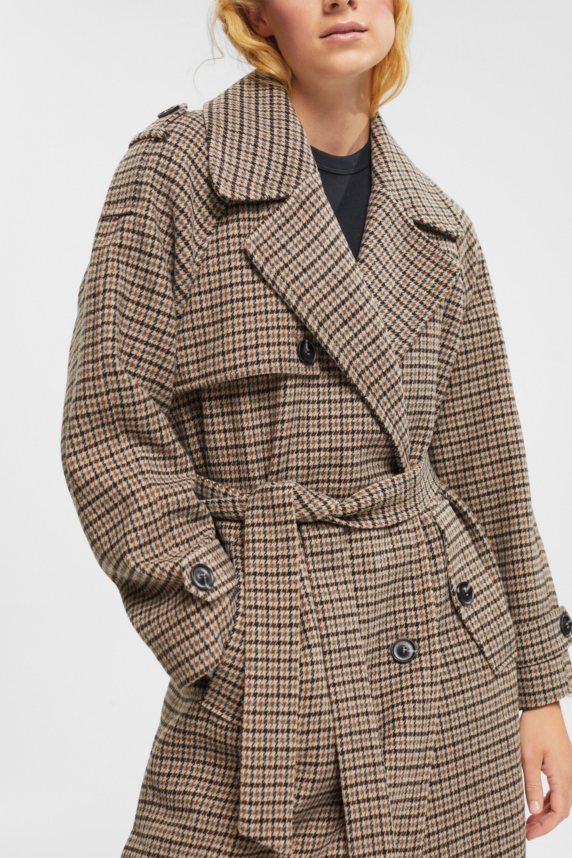 herlipto Belted Checked Wool-Blend Coat | www.smartbox.com.sg