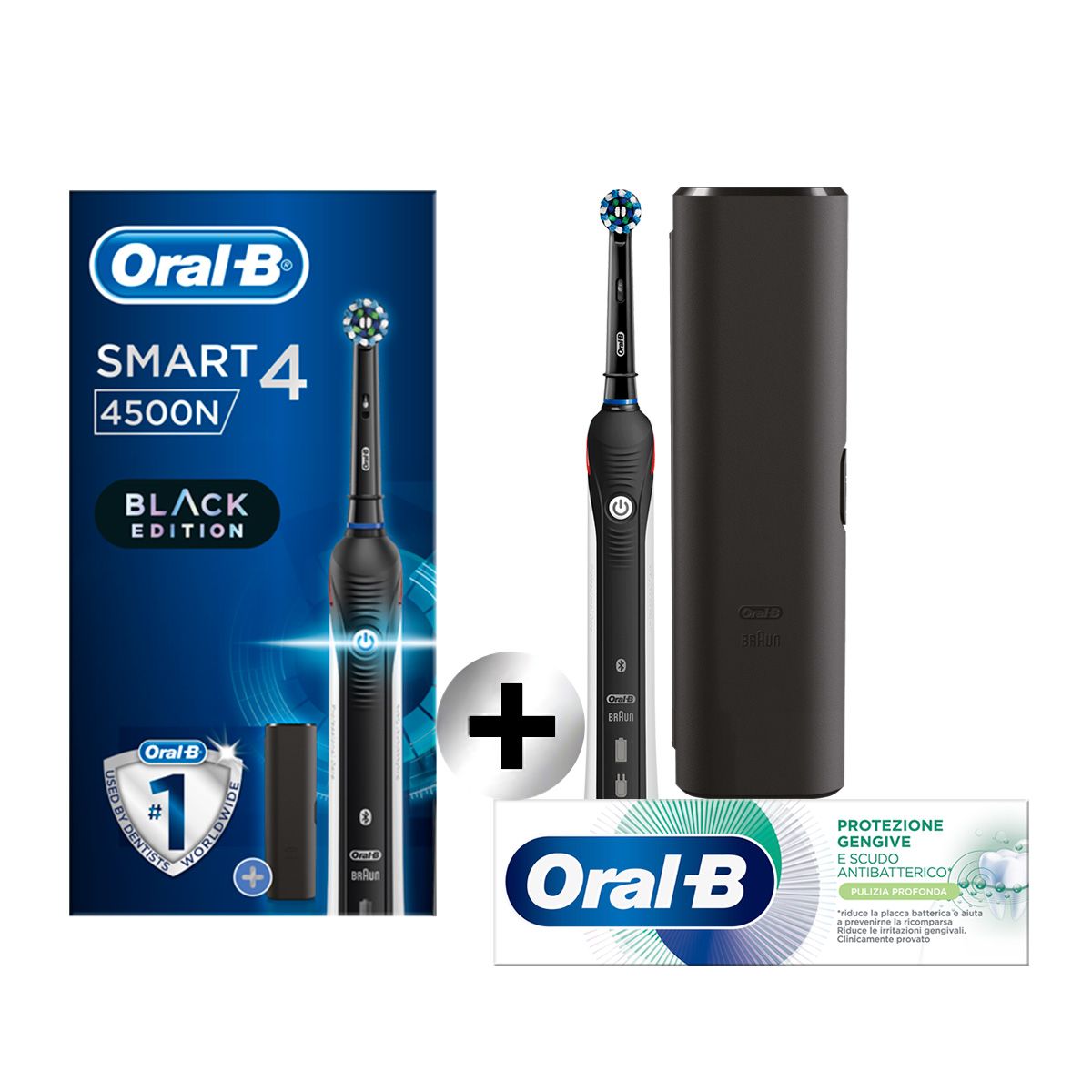 Oral-B Spazzolino Elettrico Smart 4 4500 Nero + Oral-B Dentifricio  Protezione Gengive 75 ml