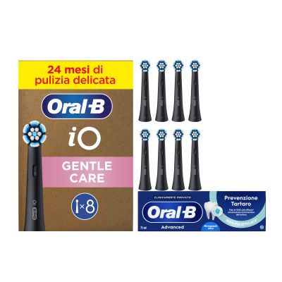 8 Testine di Ricambio iO Gentle Care Nere &plus; Dentifricio Advanced Prevenzione Tartaro