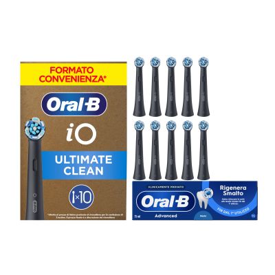 Oral-B Testine di Ricambio iO Ultimate Clean Nere, Confezione da 10 Testine + Dentifricio Advanced Rigenera Smalto