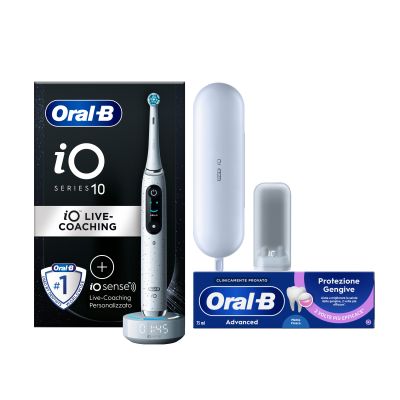 Oral-B Spazzolino Elettrico iO 10 Bianco, 1 Testina, 1 Custodia Da Viaggio + Dentifricio Advanced Protezione Gengive
