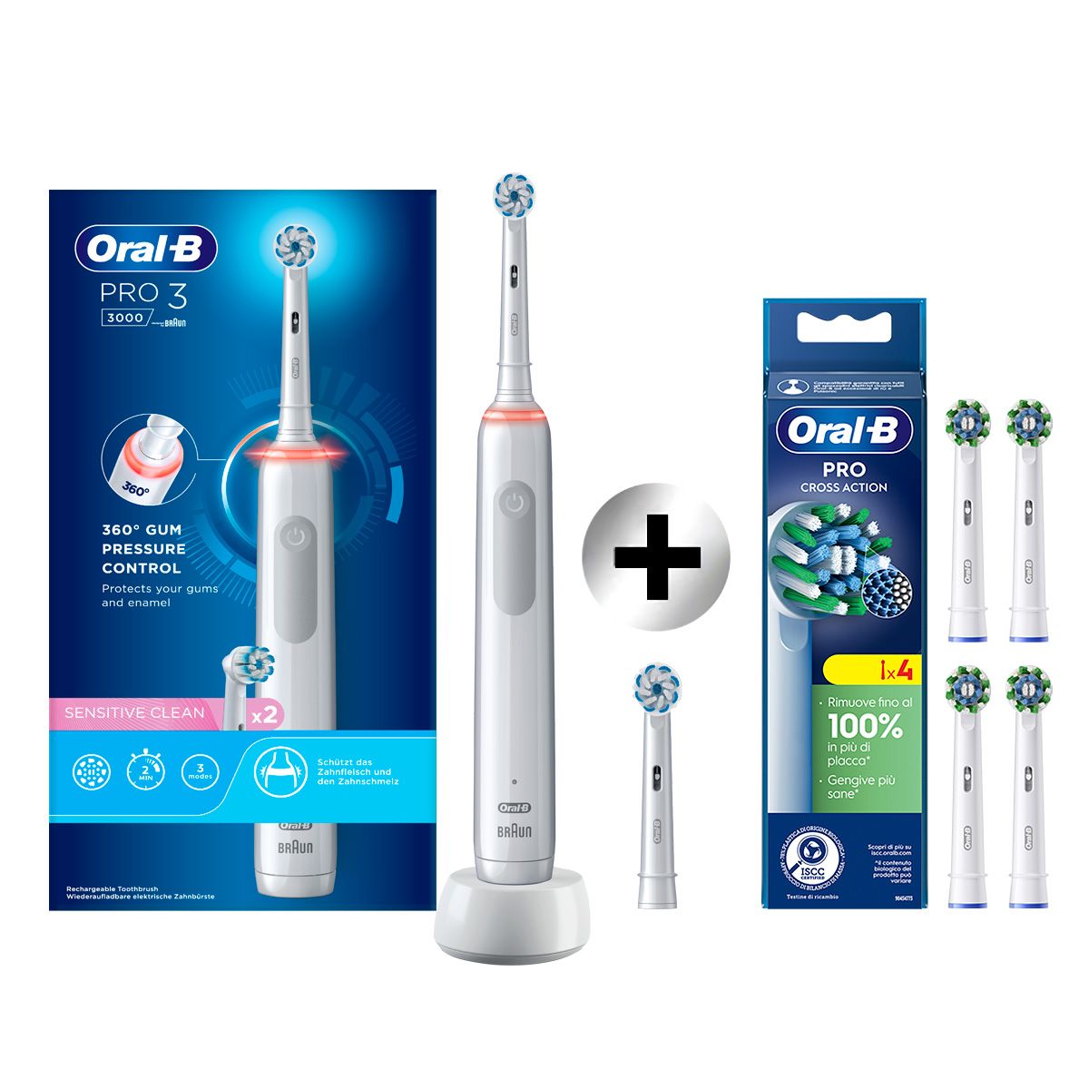 Oral-B Spazzolino Elettrico Pro 3 3000 Bianco & Testine Oral-B Cross ...