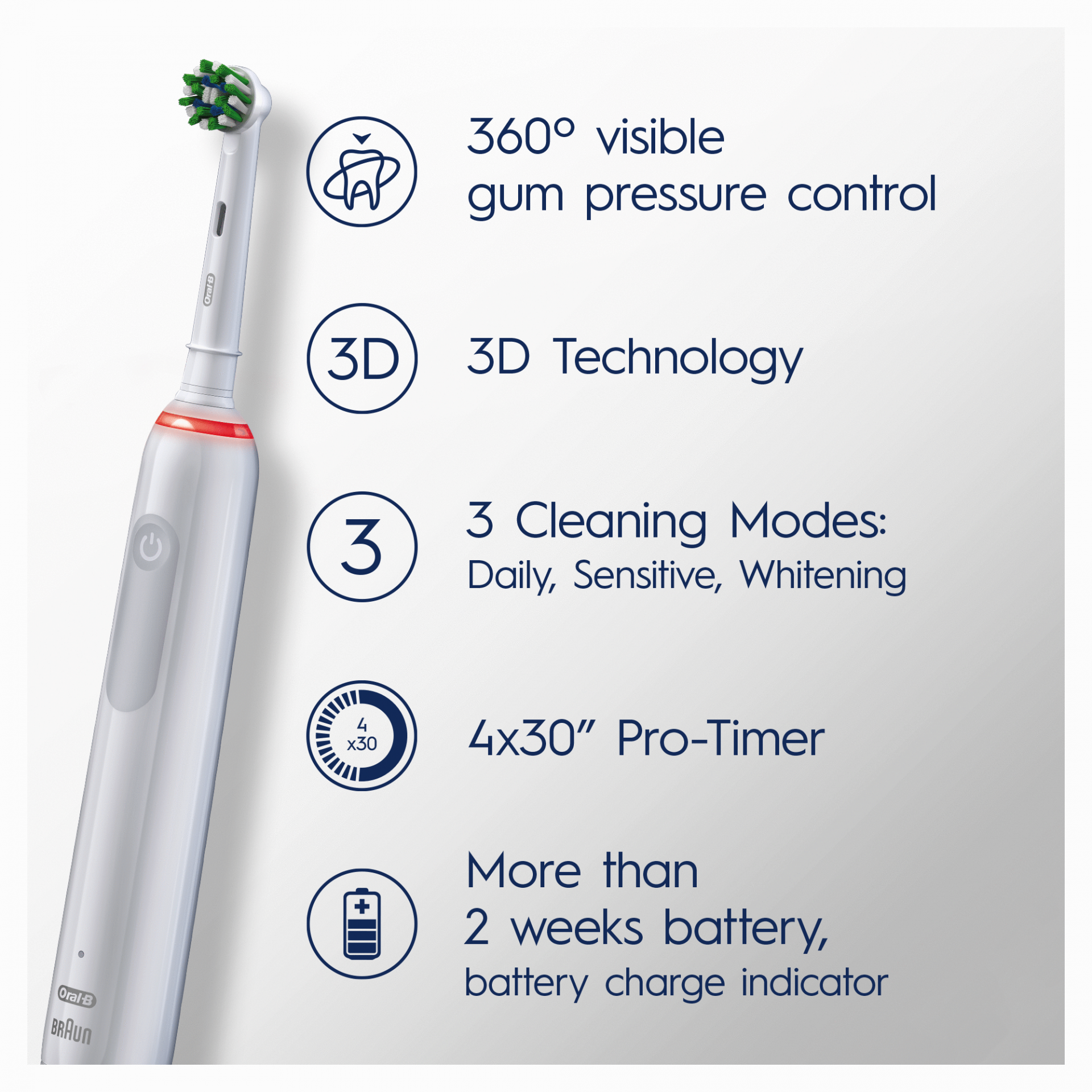 Oral-B Spazzolino Elettrico Pro 3 3900 + Testine Oral-B Cross Action Bianche  da 4 pezzi