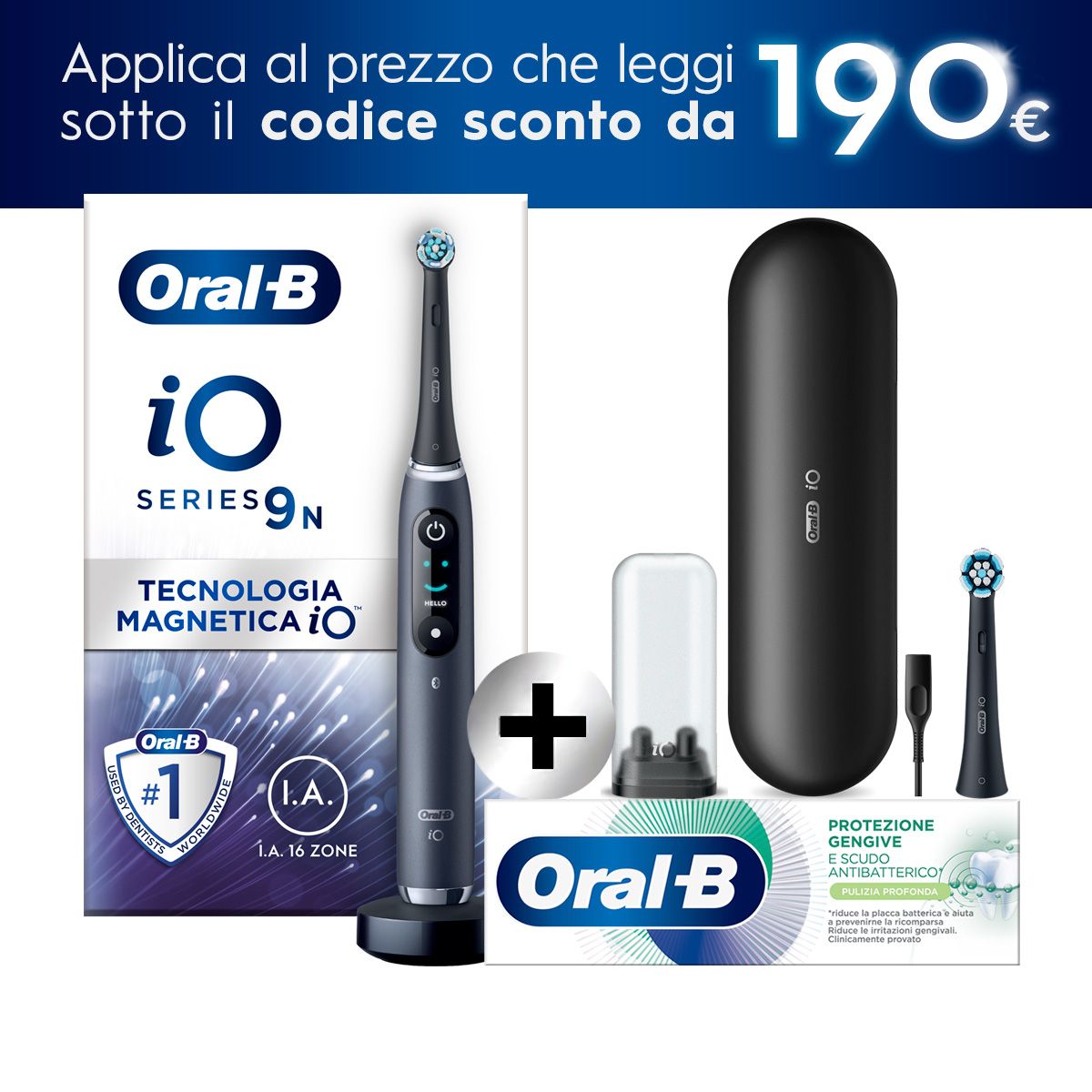 Oral-B Spazzolino Elettrico iO 9n Nero + Oral-B Dentifricio Protezione  Gengive 75 ml