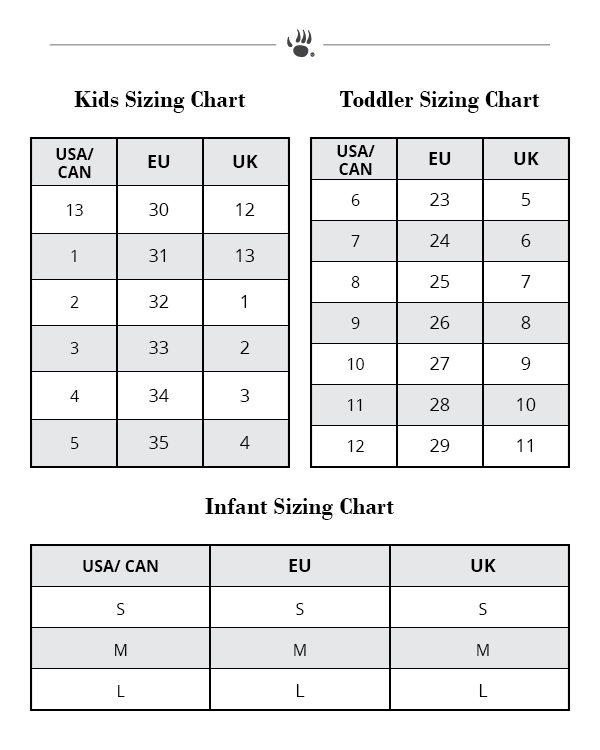 Bearpaw Kids Size Chart