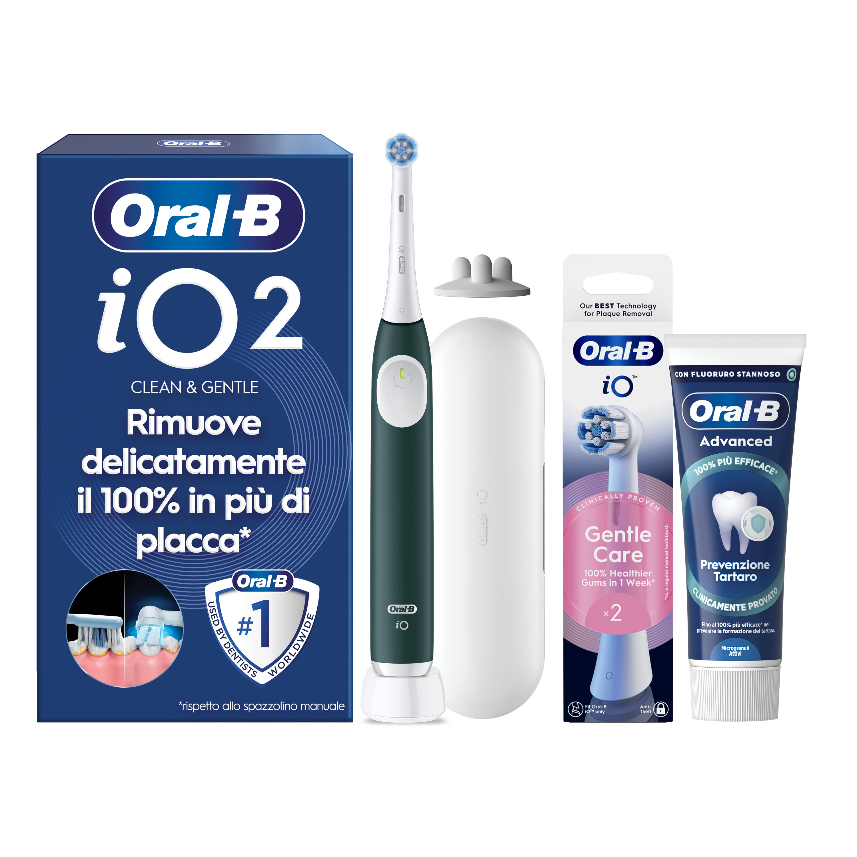 Oral-B Verde/Bianche Io 2 1 Testina, 1 Custodia Da Viaggio + 6 Testine Di Ricambio Io Ultimate Clean + Dentifricio Advanced Protezione Sensibilità - Immagine 33