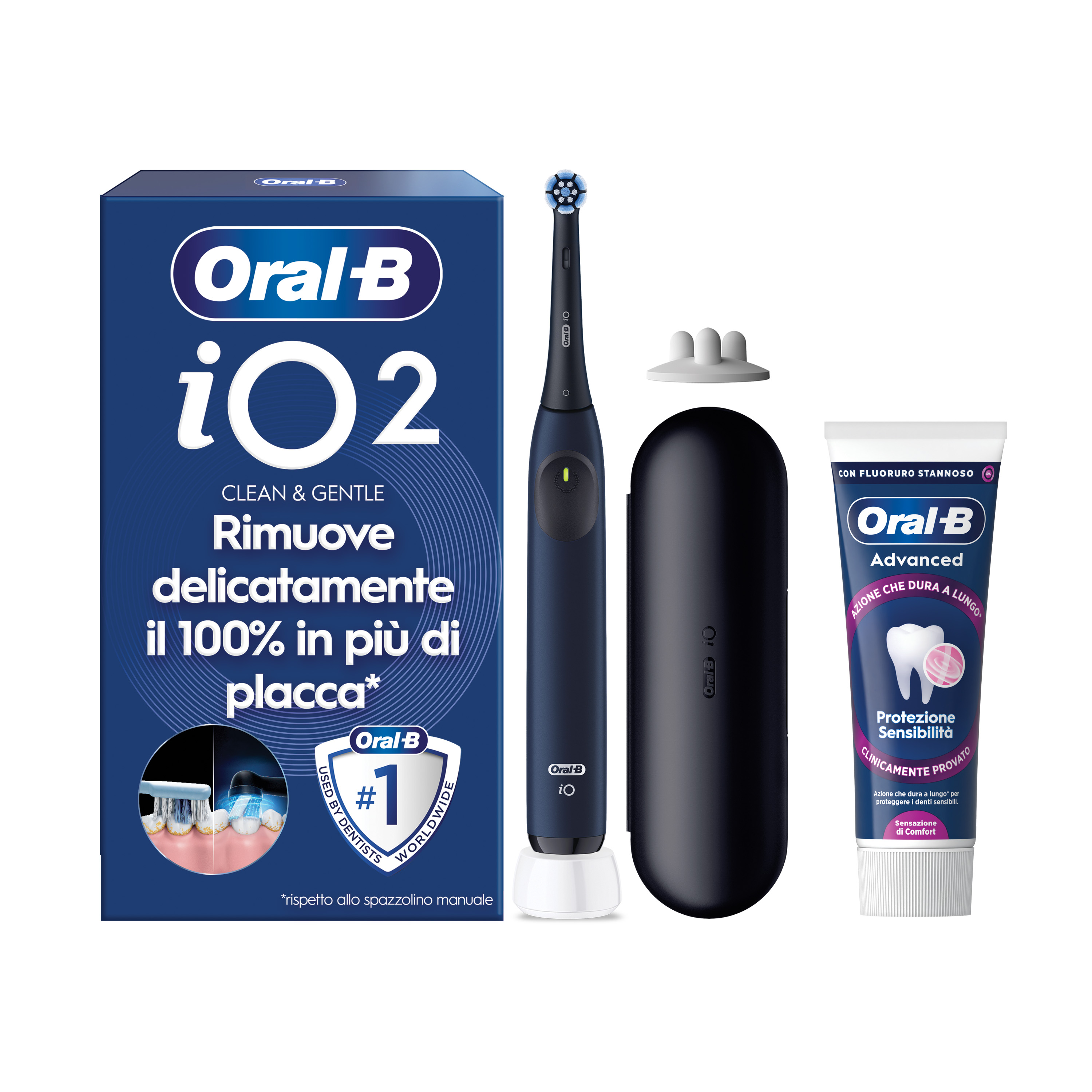 Oral-B iO 2 Spazzolino Elettrico Nero con 1 Testina e Custodia da Viaggio, 3 Modalità di Pulizia e Dentifricio Advanced Rigenera Smalto - Immagine 2