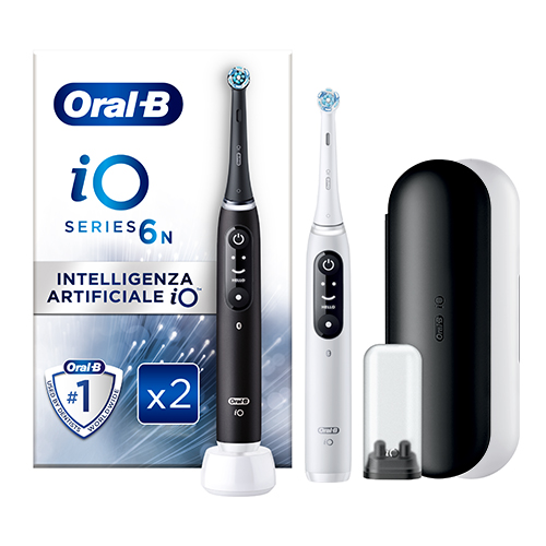 Oral-B iO 6N Duo Pack Nero e Bianco, 2 Spazzolini Elettrici Ricaricabili