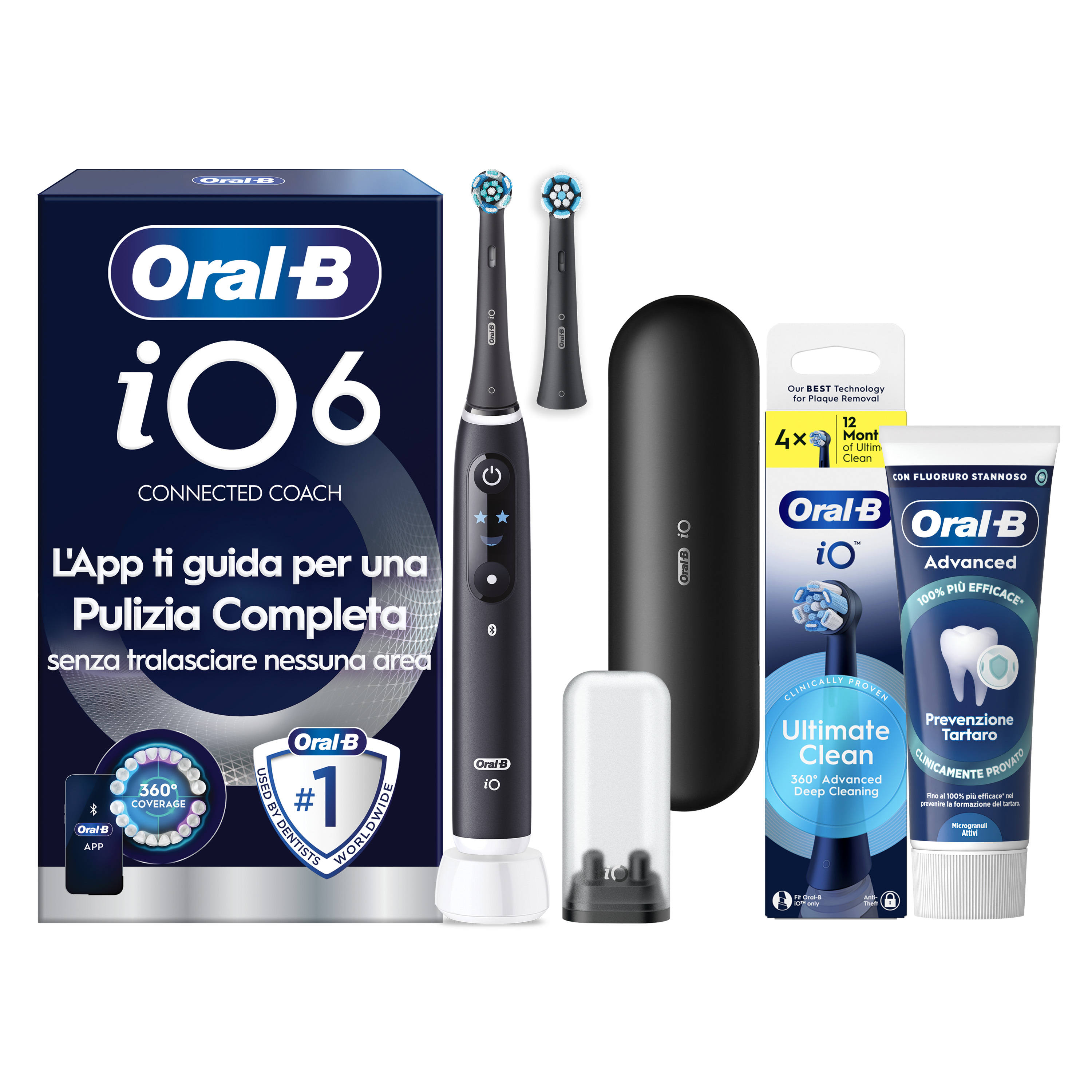 Oral-B iO 6 Spazzolino Elettrico Nero con 8 Testine Ultimate Clean Custodia da Viaggio e Dentifricio Clinical Prevenzione Carie - Immagine 44