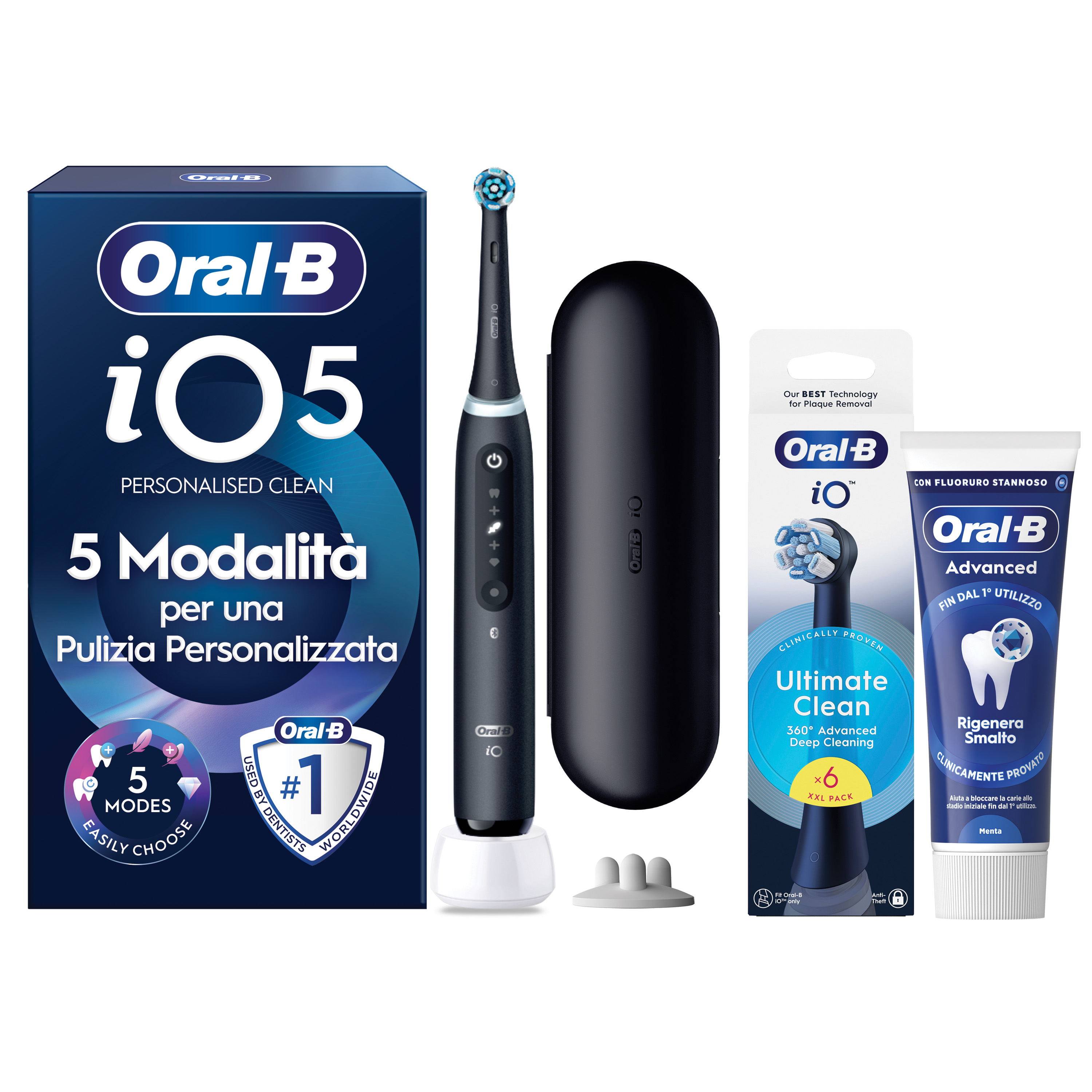 Oral-B iO 5 Spazzolino Elettrico Nero con 3 Testine Ultimate Clean e Custodia da Viaggio, 5 Modalità di Pulizia e Dentifricio Anti-Tartaro - Immagine 20