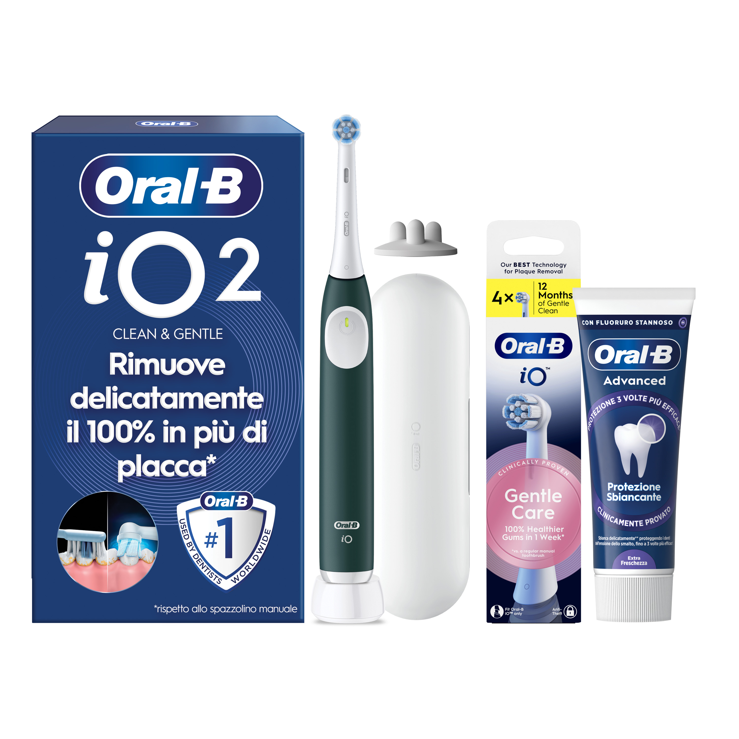 Oral-B Verde/Bianche Io 2 1 Testina, 1 Custodia Da Viaggio + 6 Testine Di Ricambio Io Ultimate Clean + Dentifricio Advanced Protezione Sensibilità - Immagine 42