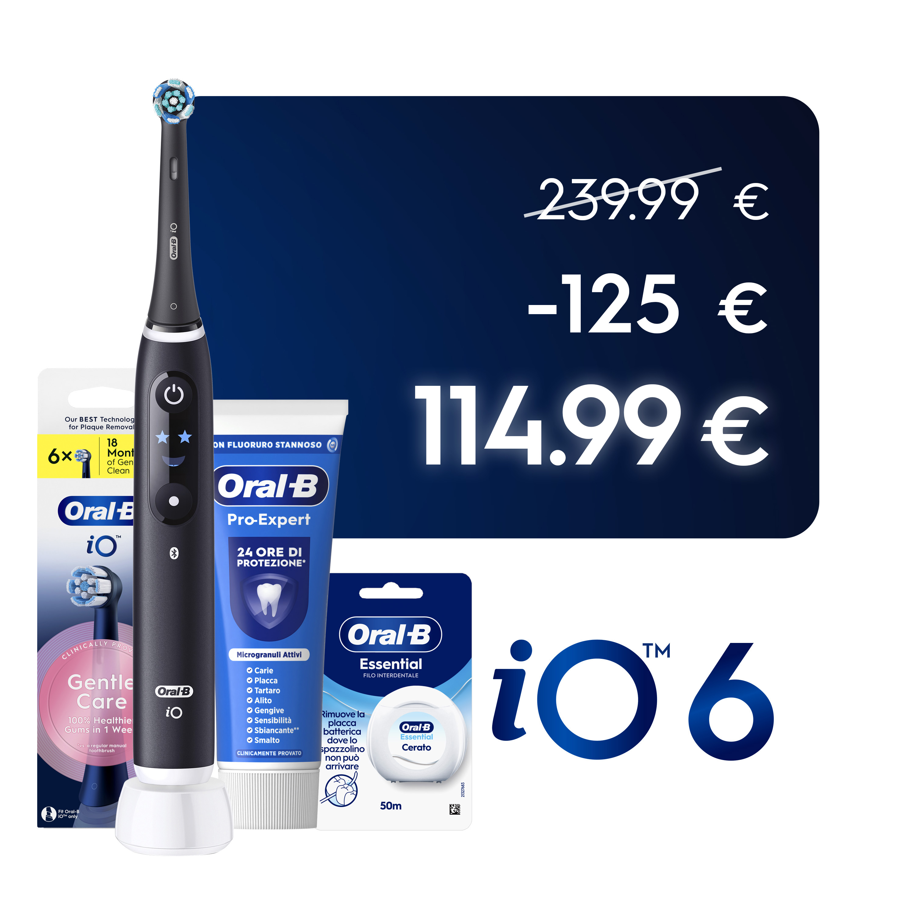 Oral-B iO 6 Spazzolino Elettrico Nero con 8 Testine Ultimate Clean Custodia da Viaggio e Dentifricio Clinical Prevenzione Carie - Immagine 34