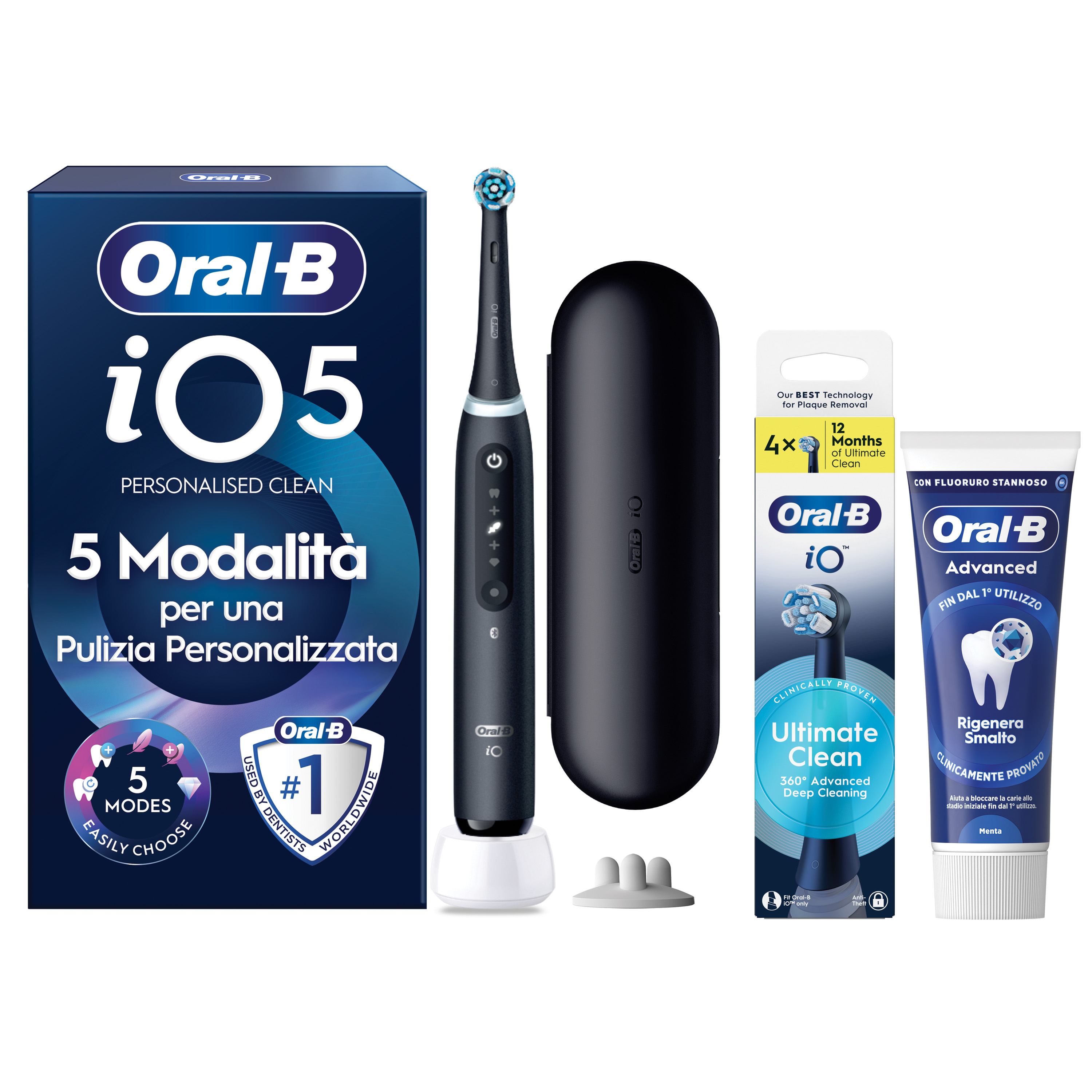 Oral-B iO 5 Spazzolino Elettrico Nero con 3 Testine Ultimate Clean e Custodia da Viaggio, 5 Modalità di Pulizia e Dentifricio Anti-Tartaro - Immagine 18