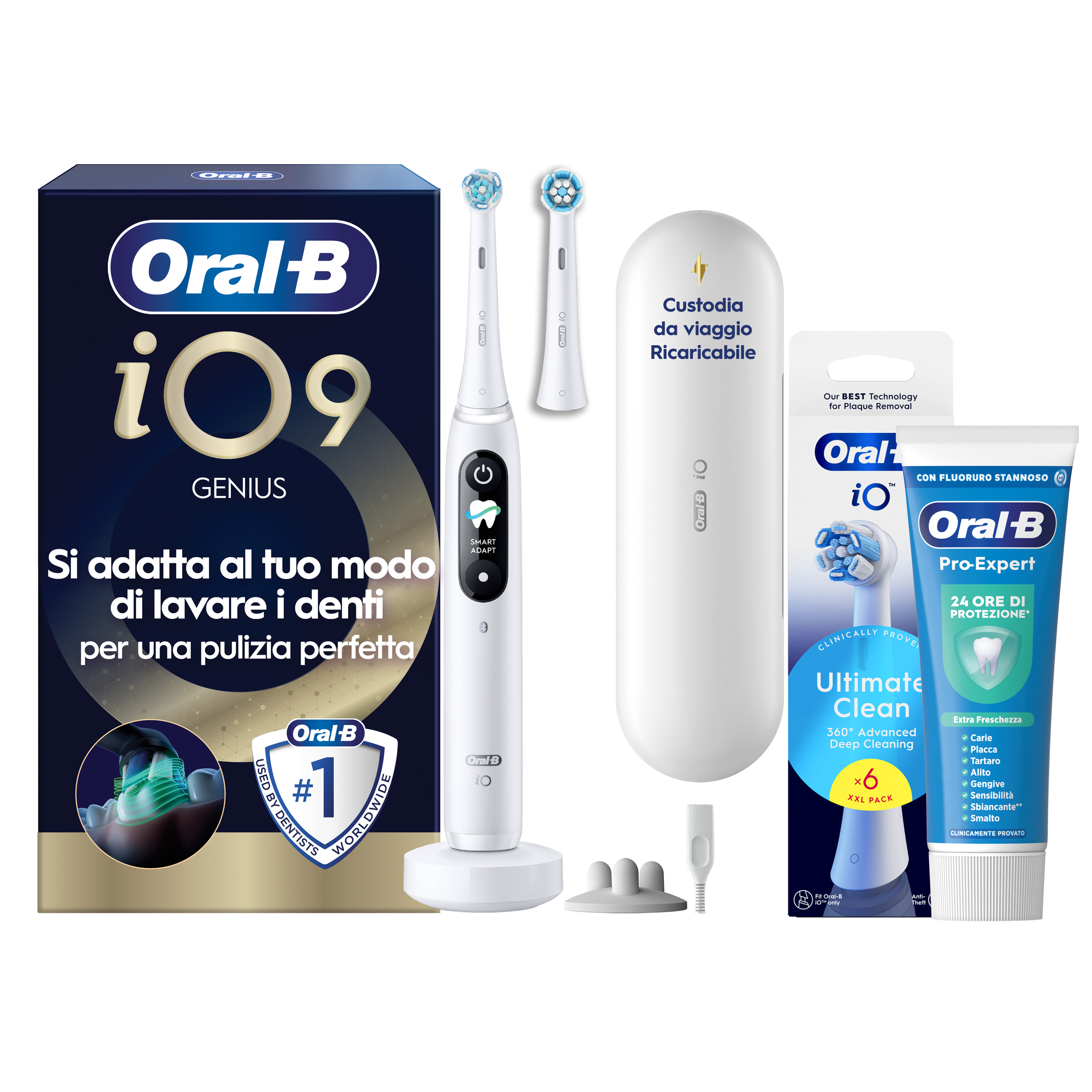 Oral-B Bianco/Bianche Io 9 2 Testine, 1 Custodia Da Viaggio Ricaricabile + 4 Testine Di Ricambio Io Ultimate Clean + Dentifricio Complete Protezione E Pulizia - Immagine 16