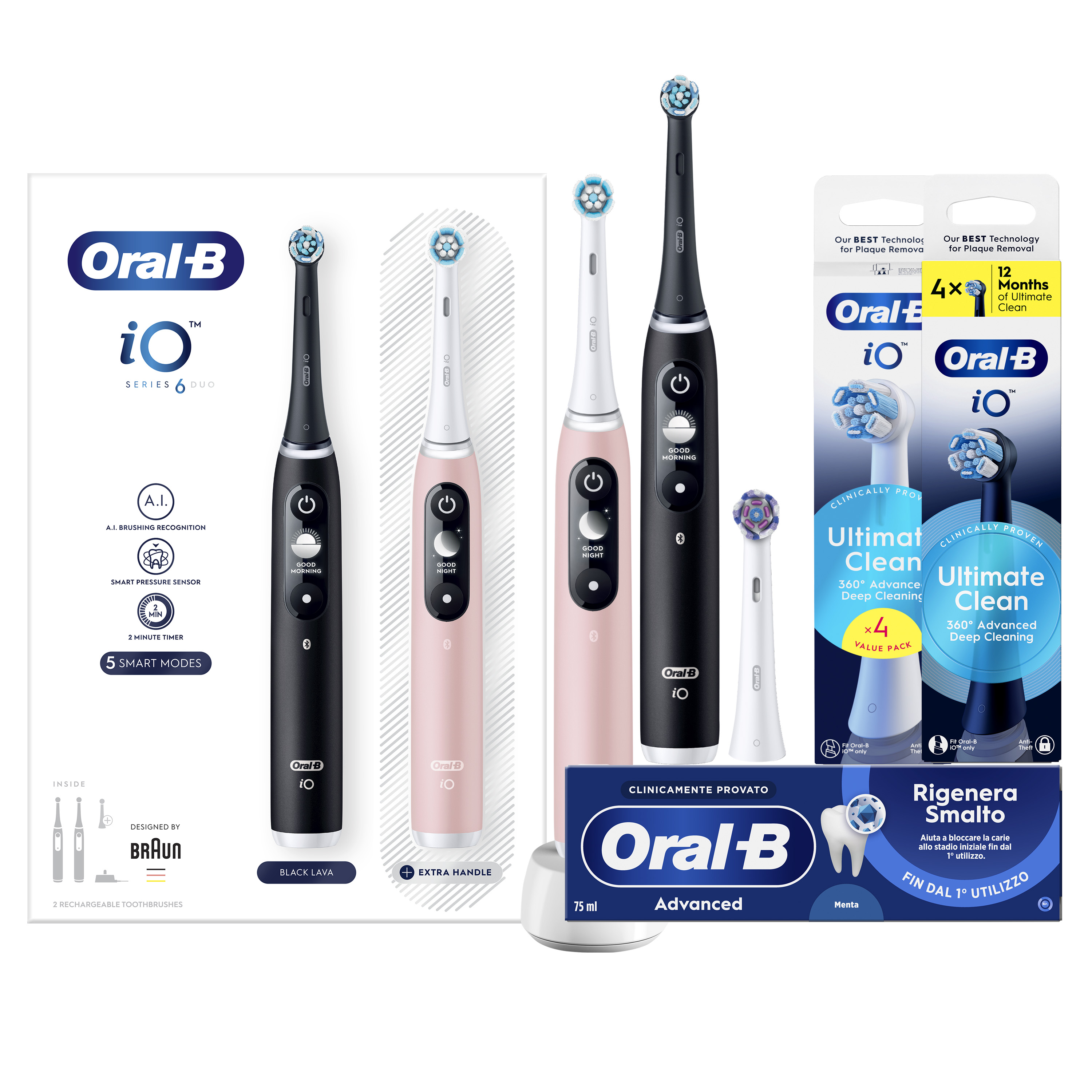 Oral-B Spazzolino Elettrico iO 6 Nero/Rosa - Tecnologia Avanzata