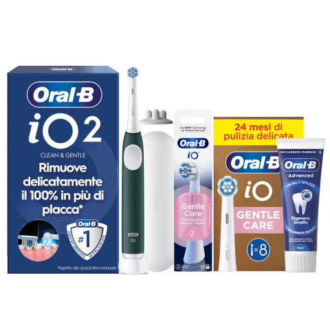 Oral-B Verde/Bianche Io 2 1 Testina, 1 Custodia Da Viaggio + 6 Testine Di Ricambio Io Ultimate Clean + Dentifricio Advanced Protezione Sensibilità - Immagine 23