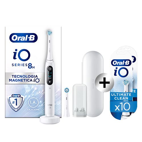 Oral-B Spazzolino Elettrico iO 8n Bianco + Oral-B iO Testine Di Ricambio Bianche Ultimate Clean 10 pz