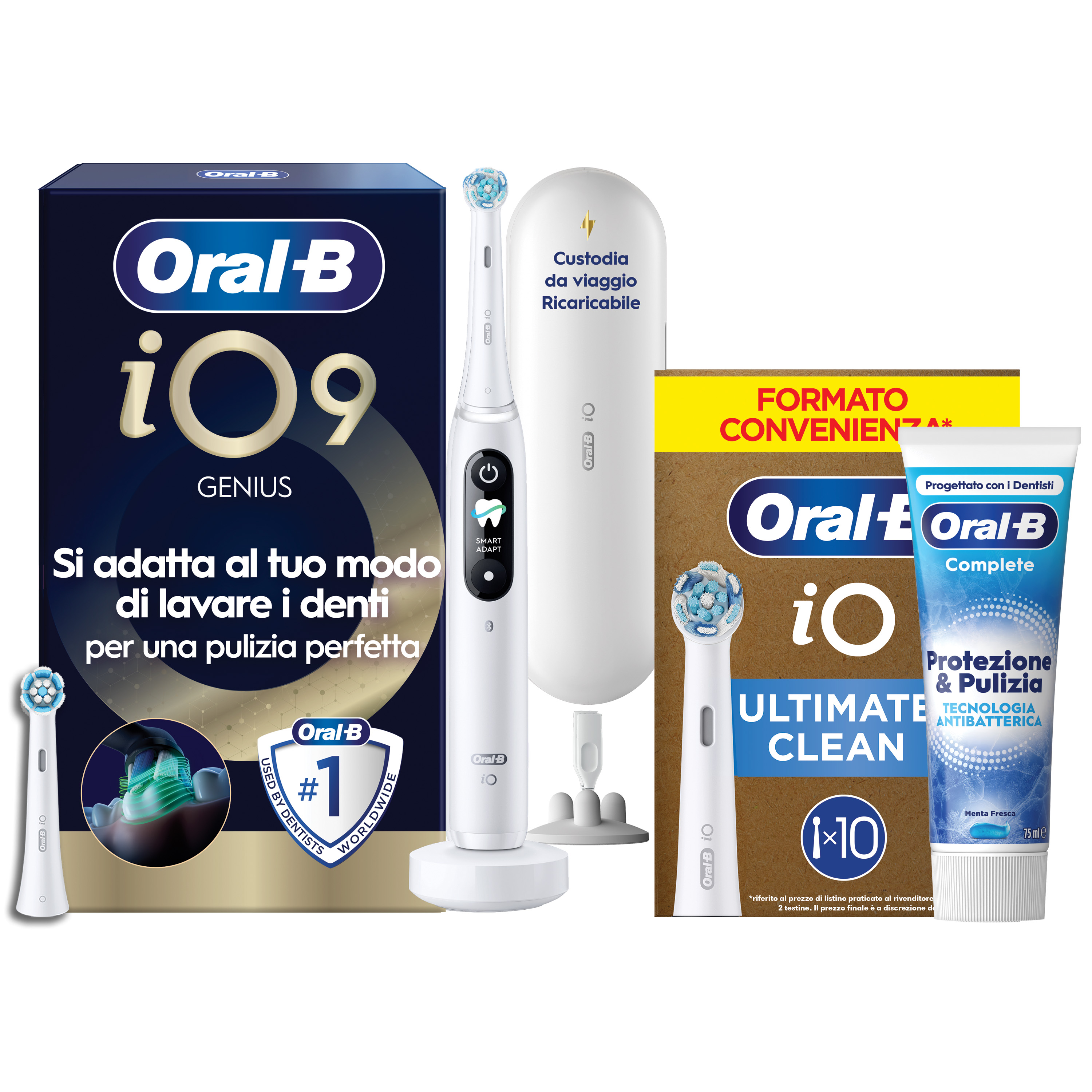 Oral-B Bianco/Bianche Io 9 2 Testine, 1 Custodia Da Viaggio Ricaricabile + 4 Testine Di Ricambio Io Ultimate Clean + Dentifricio Complete Protezione E Pulizia - Immagine 38