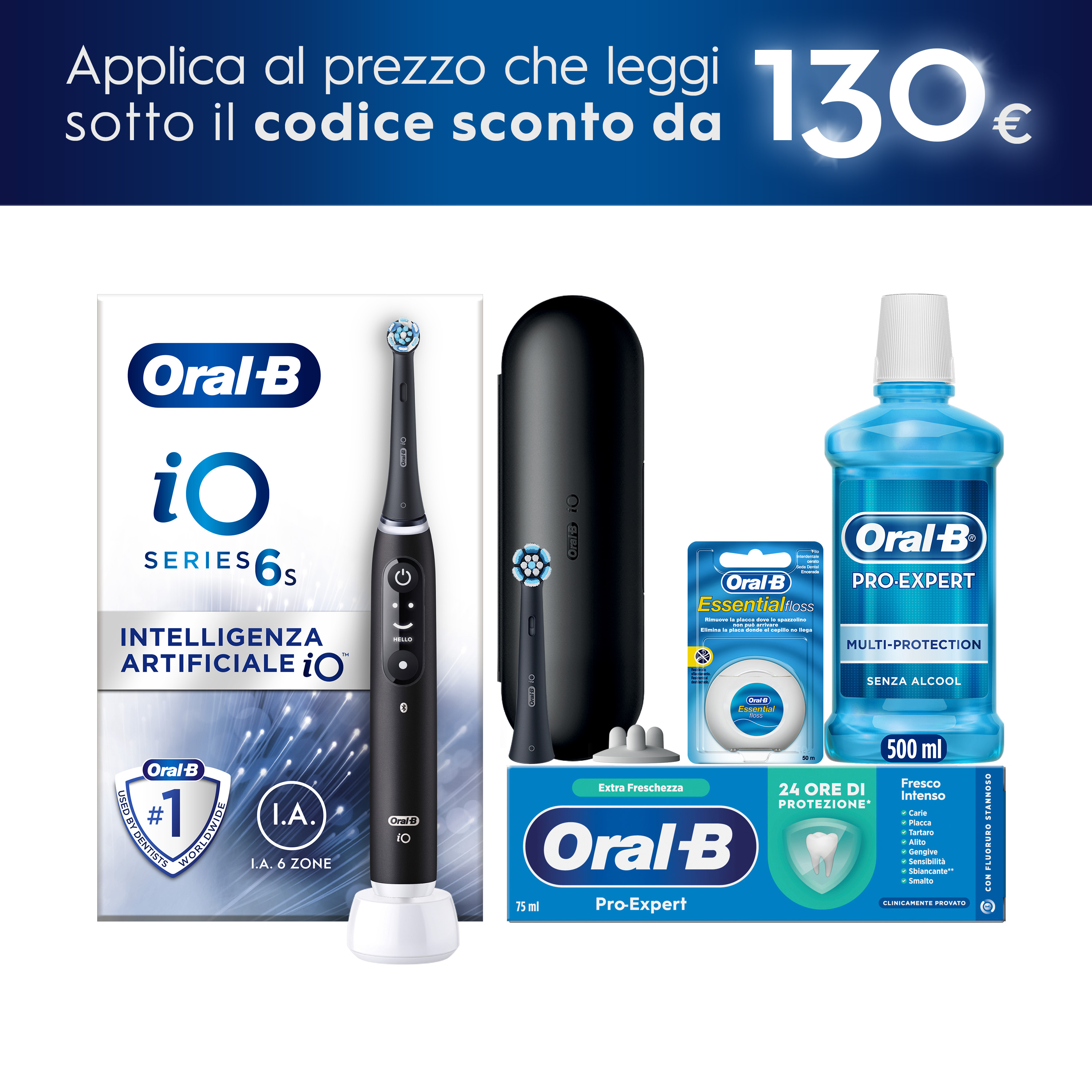 Oral-B iO 6 Spazzolino Elettrico - Nero - 5 Modalità - Ricaricabile
