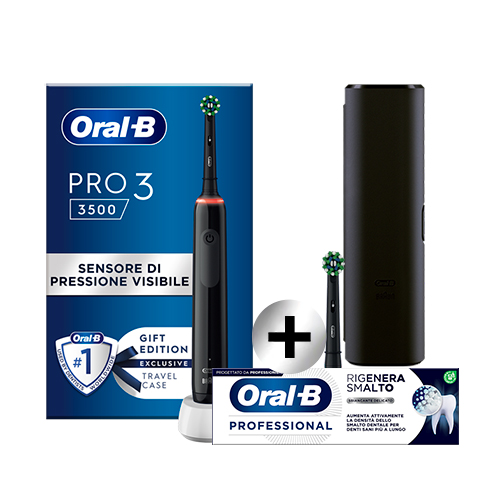 Oral-B Spazzolino Elettrico Pro 3 3500 Nero + Oral-B Dentifricio Rigenera Smalto 75ml