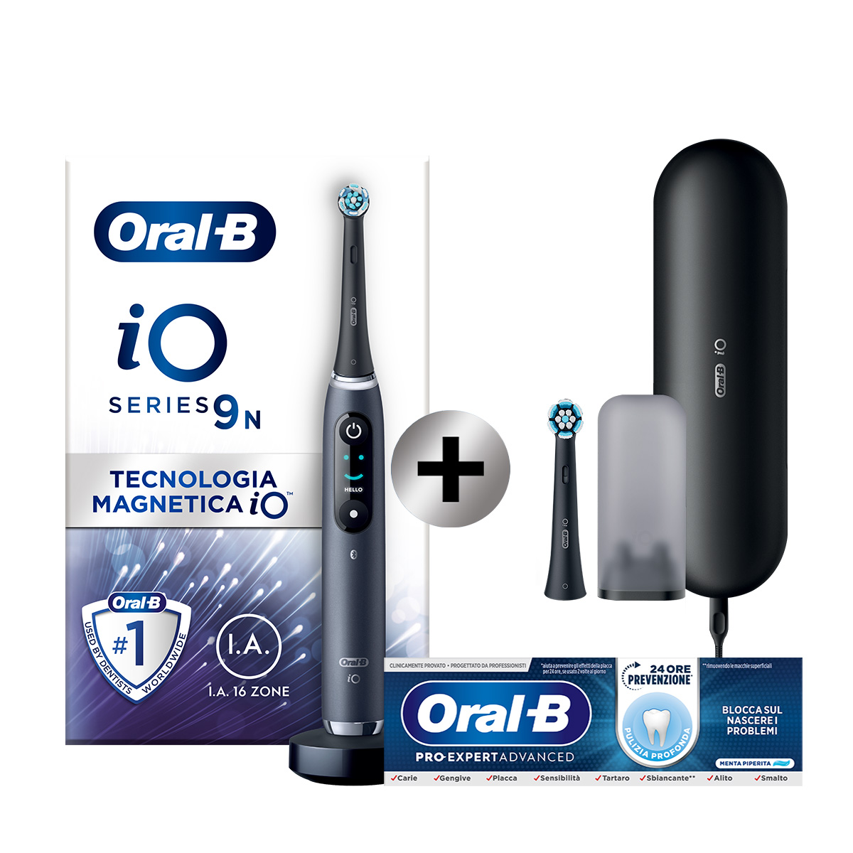 Oral-B Spazzolino ElettricoiO 9S Bianco, 2 Testine, 1 Custodia Da Viaggio + Oral-B Dentifricio Pro-Expert Advanced Pulizia Profonda (Prevenzione Per 24 Ore)