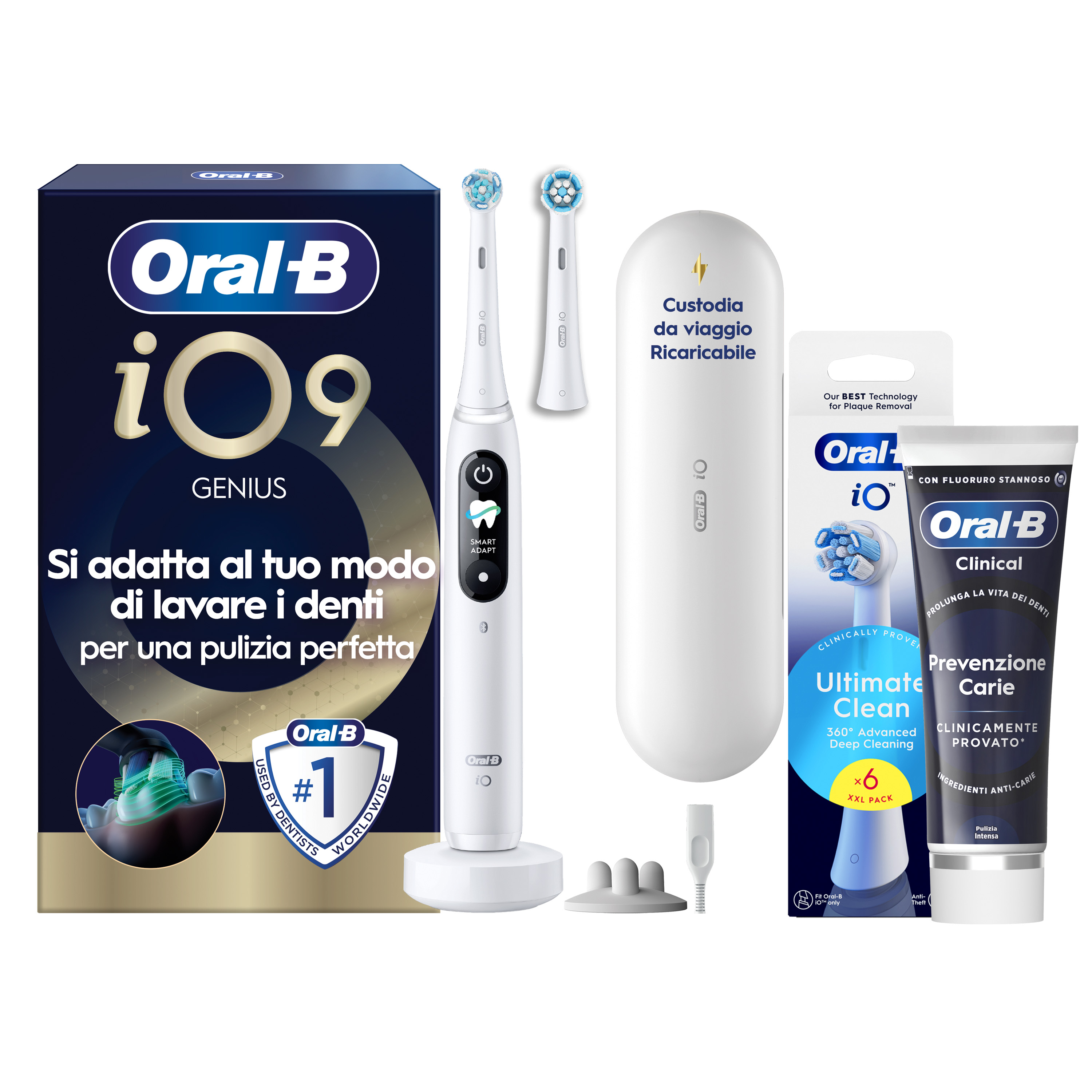 Oral-B Bianco/Bianche Io 9 2 Testine, 1 Custodia Da Viaggio Ricaricabile + 4 Testine Di Ricambio Io Ultimate Clean + Dentifricio Complete Protezione E Pulizia - Immagine 31