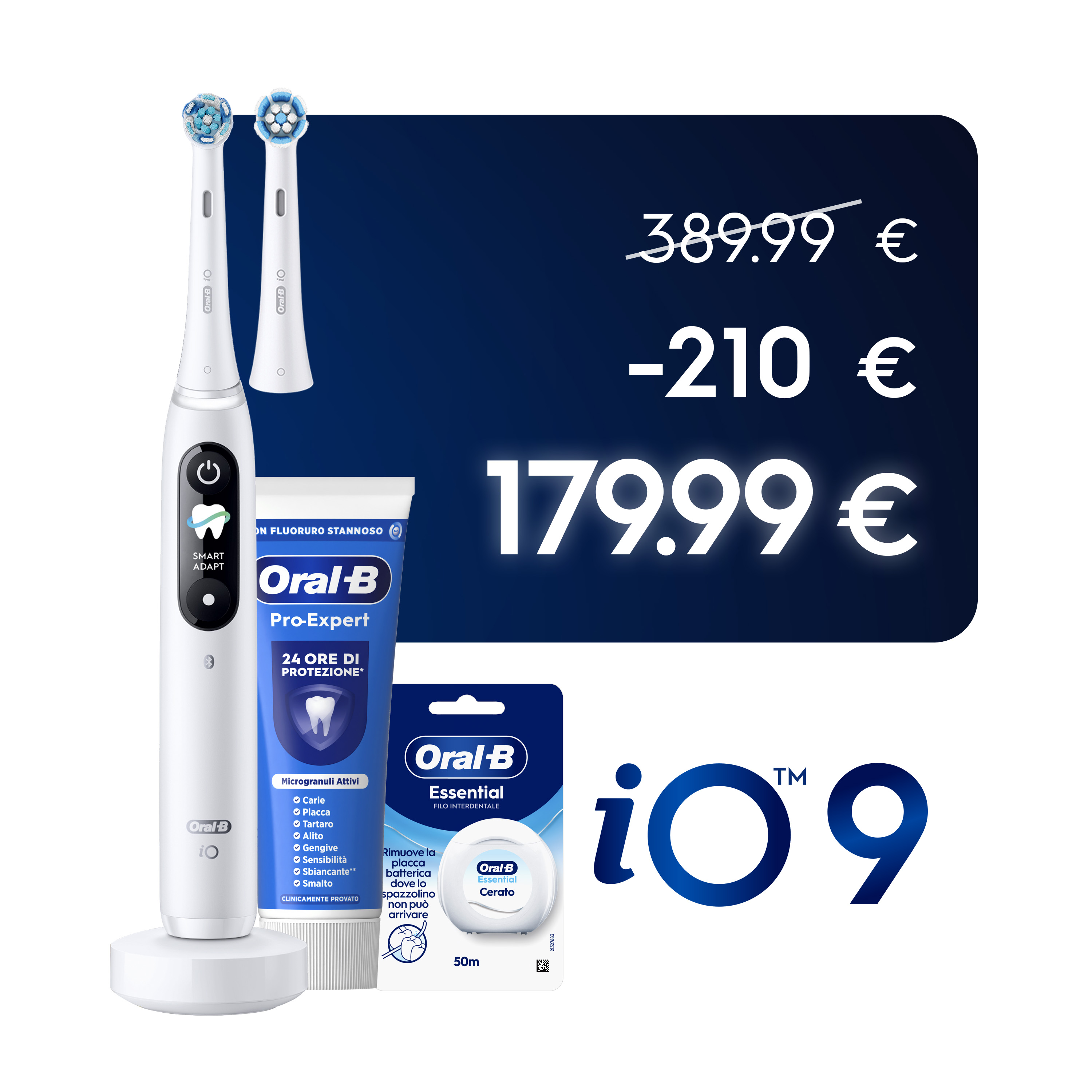 Oral-B Bianco/Bianche Io 9 2 Testine, 1 Custodia Da Viaggio Ricaricabile + 4 Testine Di Ricambio Io Ultimate Clean + Dentifricio Complete Protezione E Pulizia - Immagine 20
