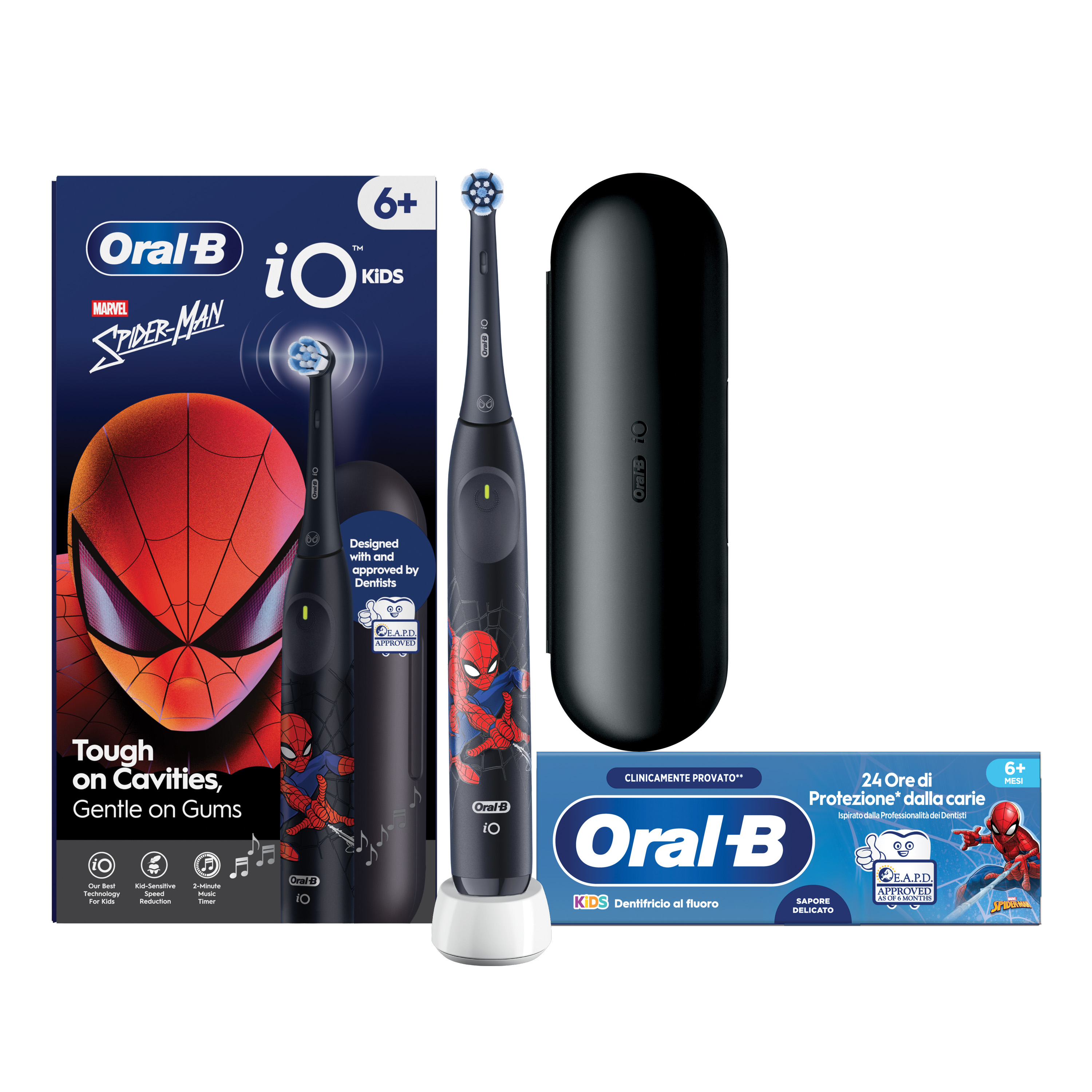 Oral-B Spazzolino Elettrico iO Kids Spiderman Disney, 1 Testina, 1 Custodia Da Viaggio + Dentifricio Kids Spiderman