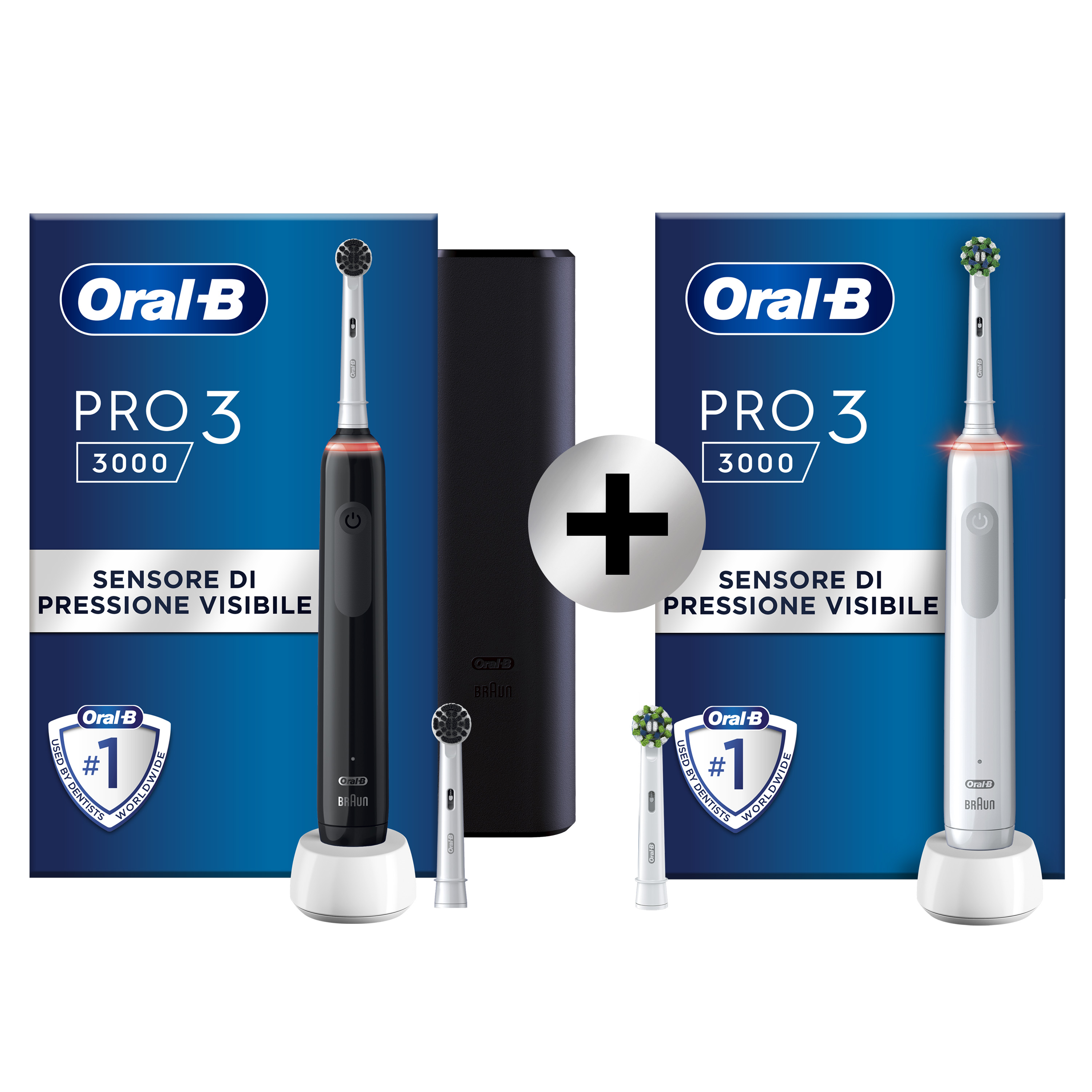 Oral-B Spazzolino Elettrico Duo Pack Pro 3 3000 Nero e Bianco, 4 Testine