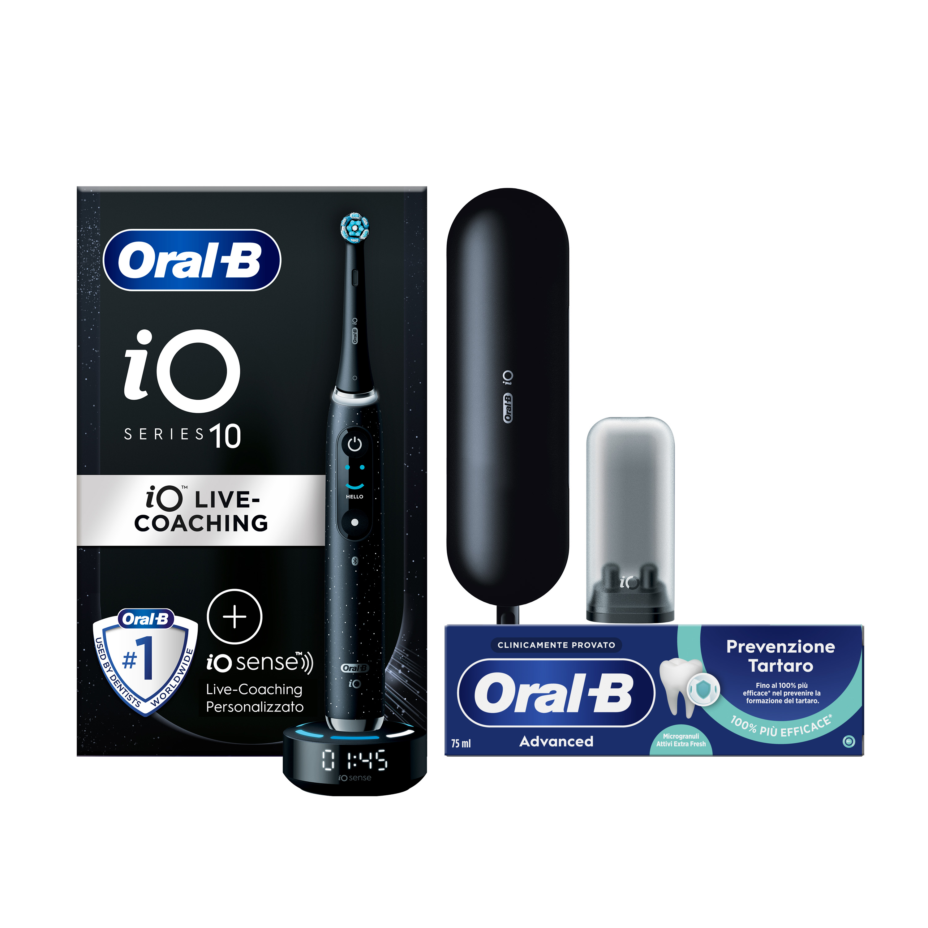 Oral-B Spazzolino Elettrico iO 10 Nero - Tecnologia Magnetica iO - Intelligenza Artificiale - Display Interattivo