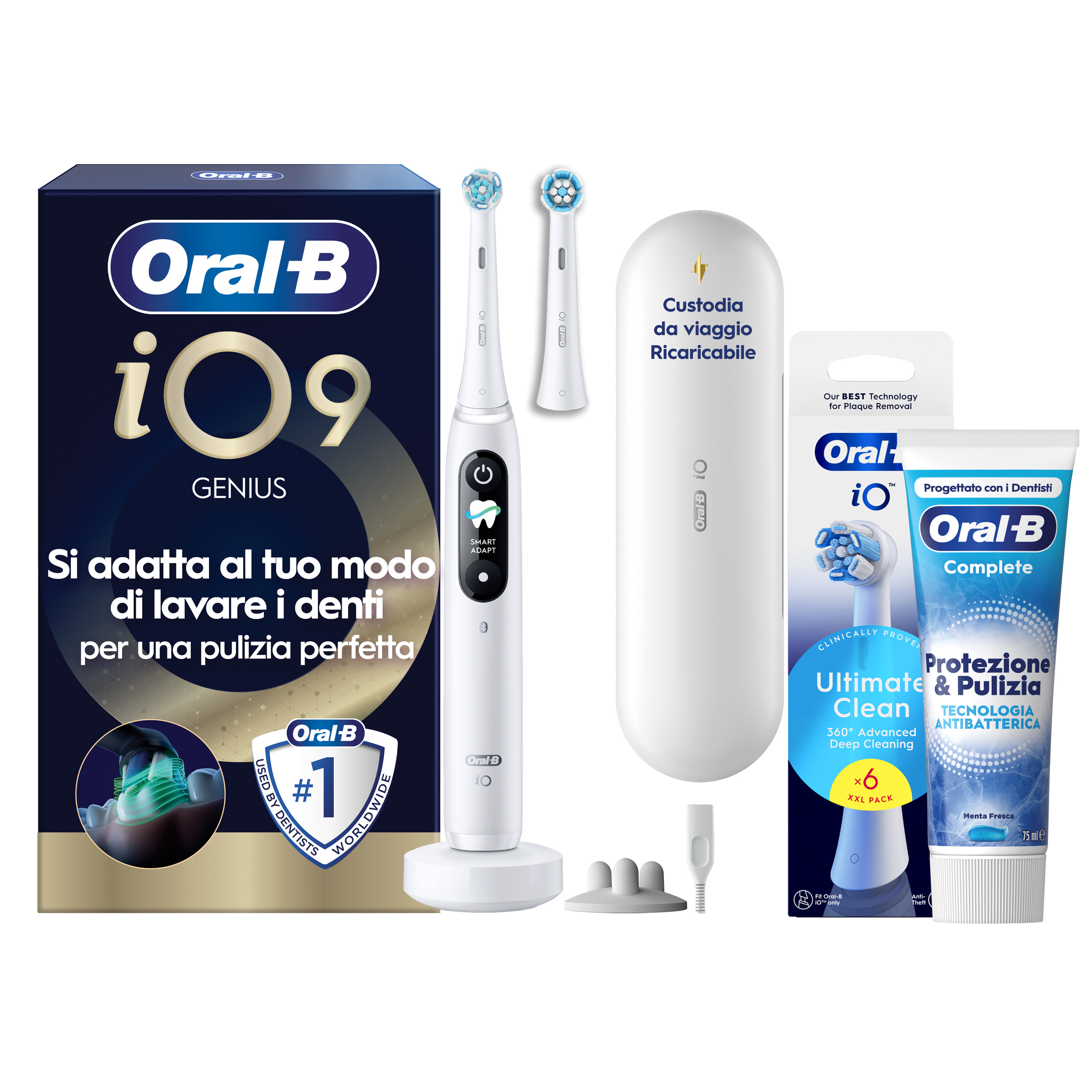 Oral-B Bianco/Bianche Io 9 2 Testine, 1 Custodia Da Viaggio Ricaricabile + 4 Testine Di Ricambio Io Ultimate Clean + Dentifricio Complete Protezione E Pulizia - Immagine 30