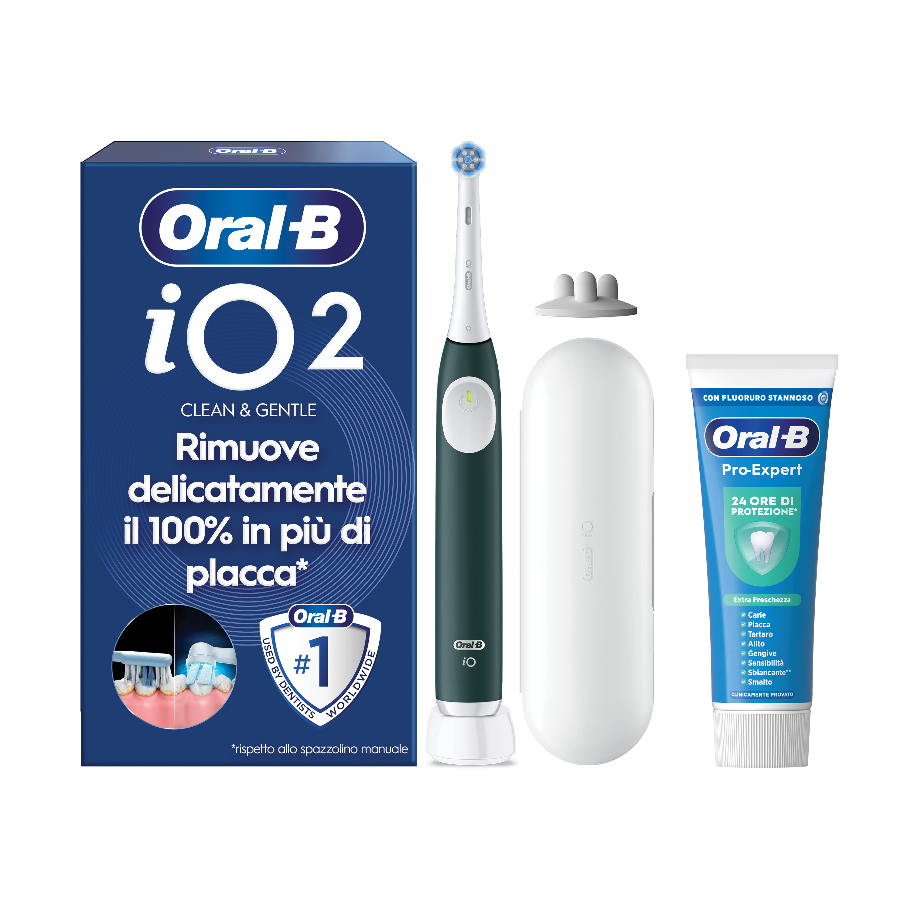Oral-B Verde/Bianche Io 2 1 Testina, 1 Custodia Da Viaggio + 6 Testine Di Ricambio Io Ultimate Clean + Dentifricio Advanced Protezione Sensibilità - Immagine 30