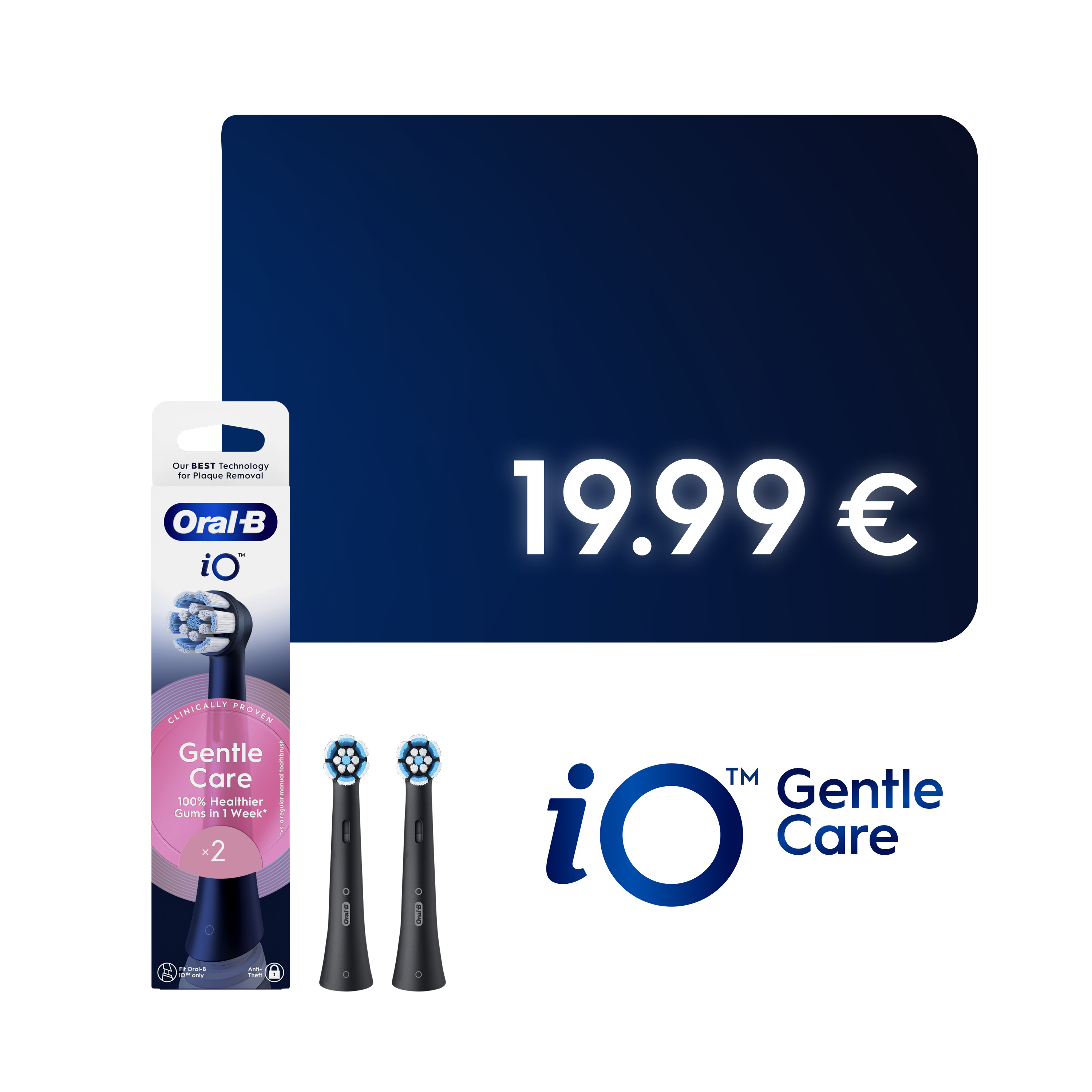 2 Testine di Ricambio iO Gentle Care Nere | Oral B Store
