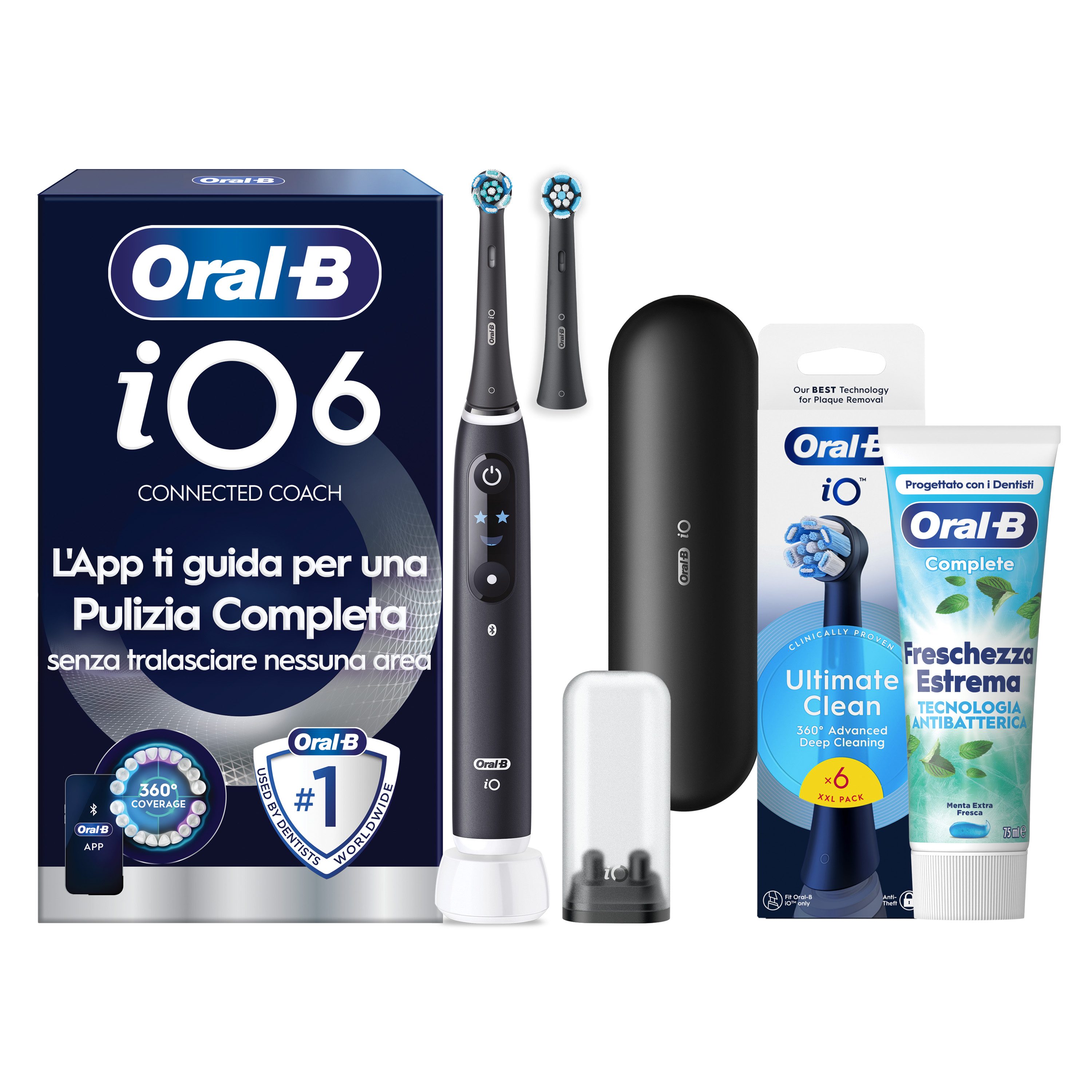 Oral-B iO 6 Spazzolino Elettrico Nero con 8 Testine Ultimate Clean Custodia da Viaggio e Dentifricio Clinical Prevenzione Carie - Immagine 25