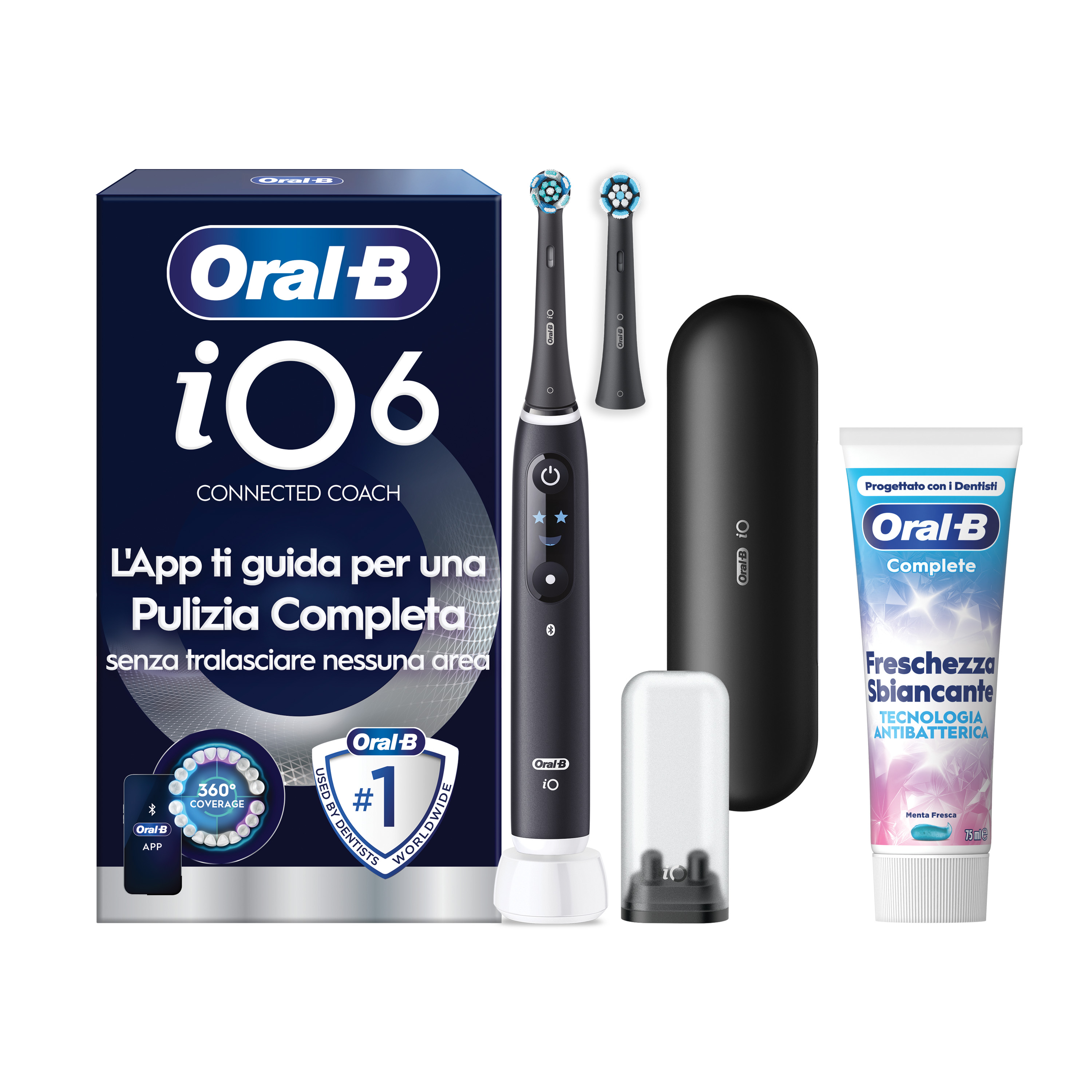 Oral-B iO 6 Spazzolino Elettrico Nero con 8 Testine Ultimate Clean Custodia da Viaggio e Dentifricio Clinical Prevenzione Carie - Immagine 38