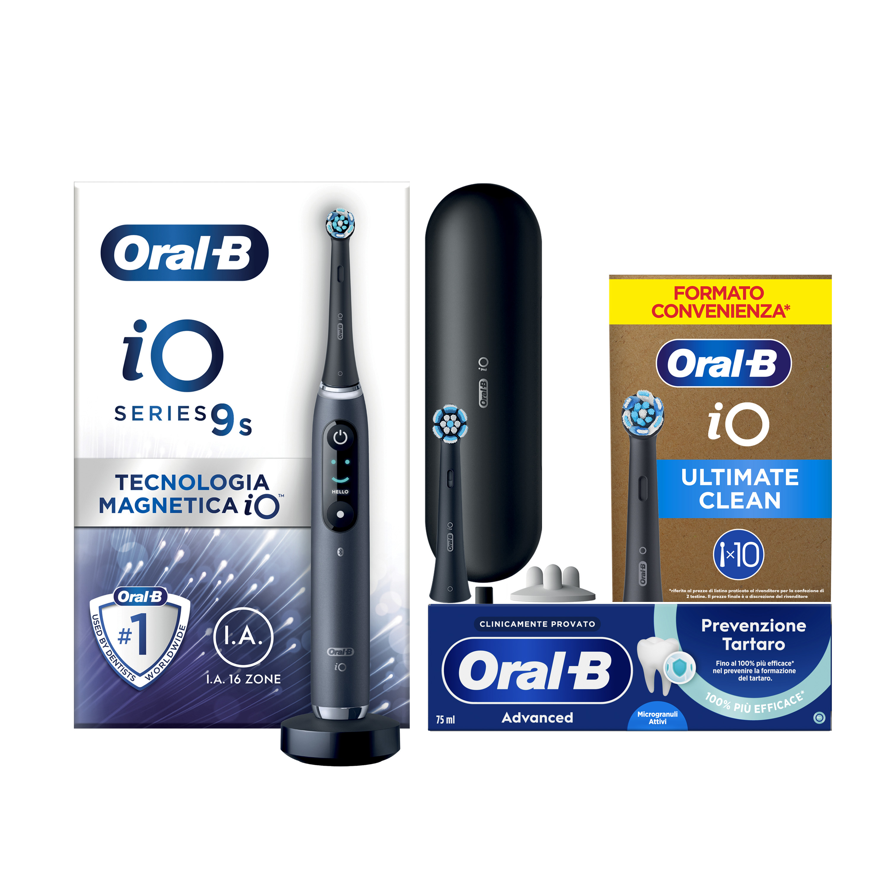 Oral-B Spazzolino Elettrico iO 9 Nero - Tecnologia Avanzata - Display Interattivo