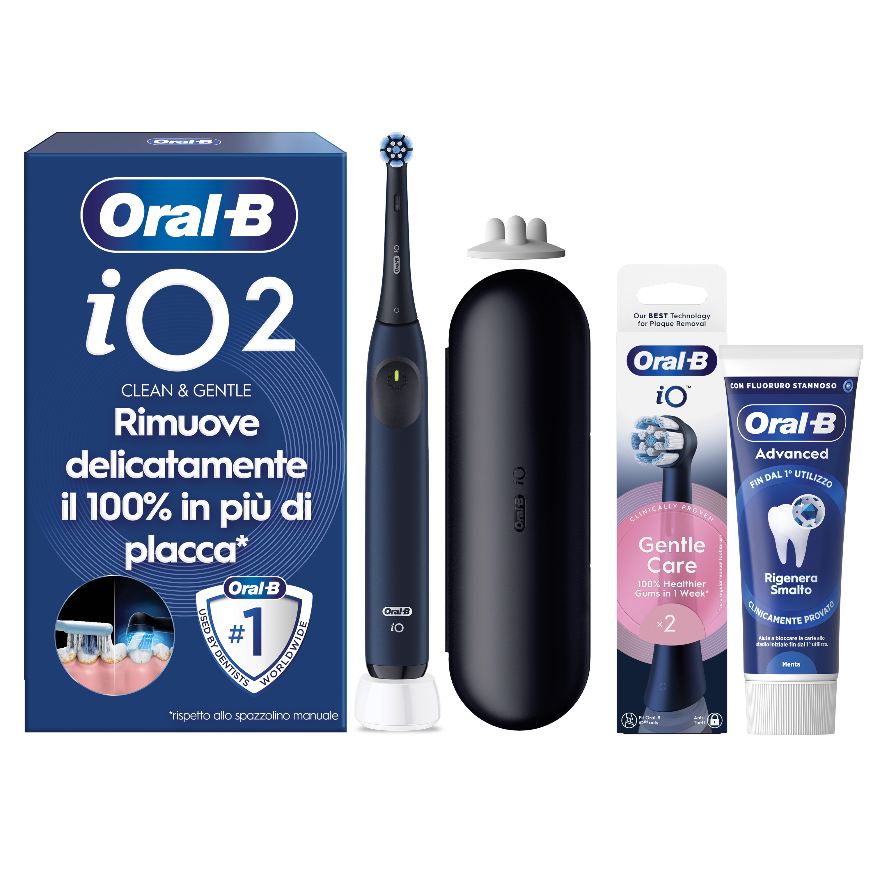 Oral-B iO 2 Spazzolino Elettrico Nero con 1 Testina e Custodia da Viaggio, 3 Modalità di Pulizia e Dentifricio Advanced Rigenera Smalto - Immagine 4
