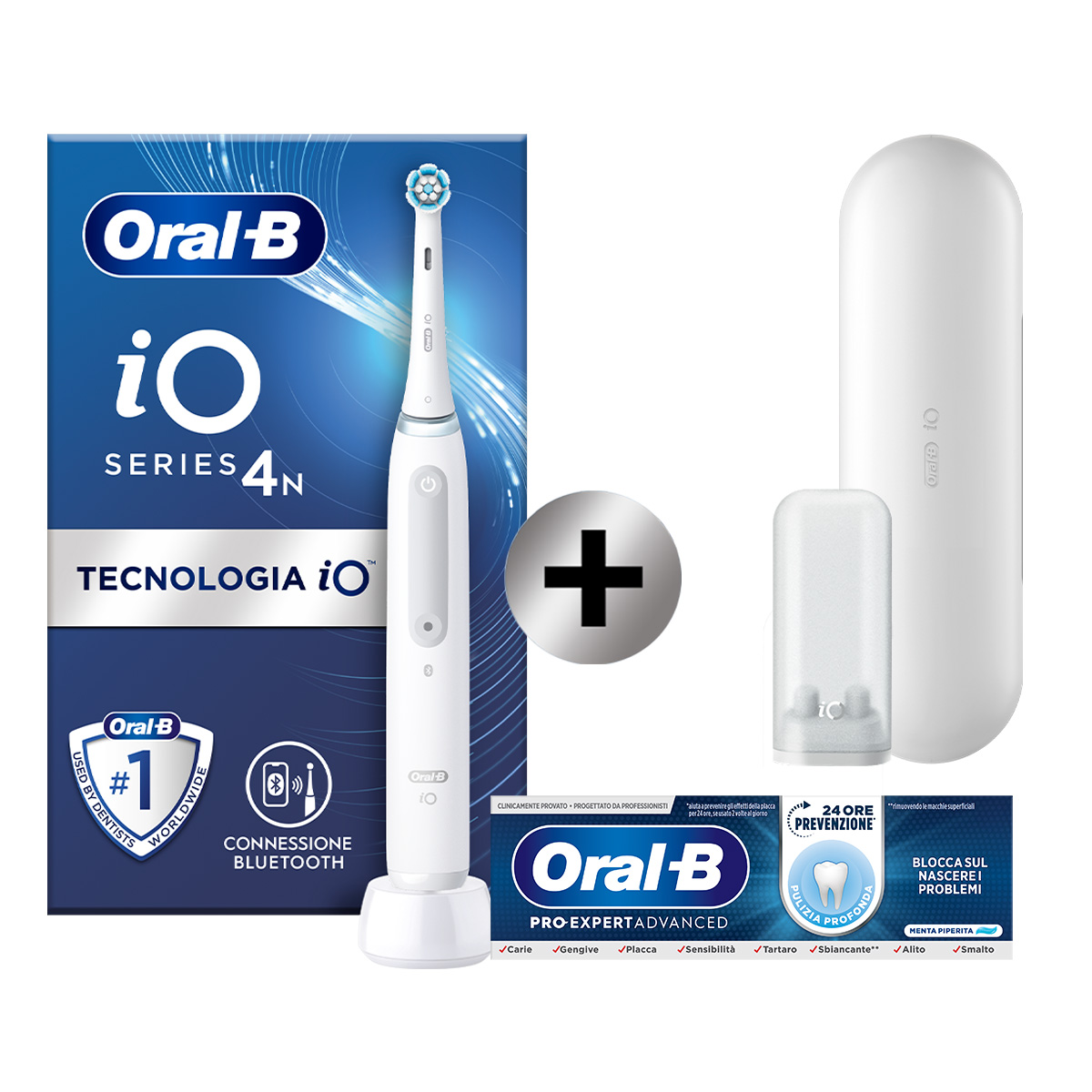 Oral-B Spazzolino Elettrico iO 4N Bianco, 1 Testina, 1 Custodia Da Viaggio +  Oral-B Dentifricio Pro-Expert Advanced Pulizia Profonda (Prevenzione Per 24 Ore)