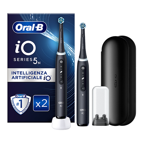 Oral-B iO 5N Duo Pack Nero 2 Spazzolini Elettrici Ricaricabili