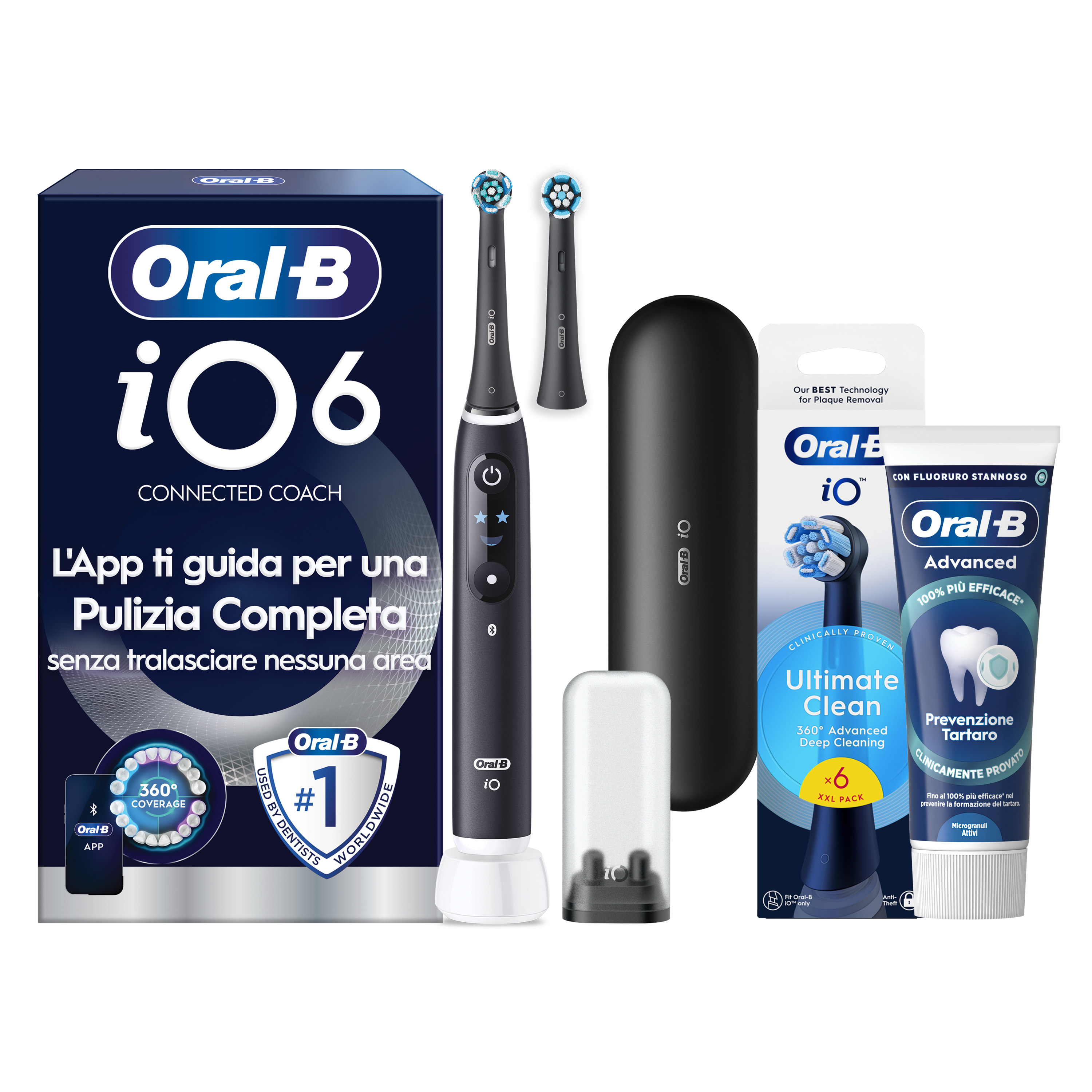 Oral-B iO 6 Spazzolino Elettrico Nero con 8 Testine Ultimate Clean Custodia da Viaggio e Dentifricio Clinical Prevenzione Carie - Immagine 47