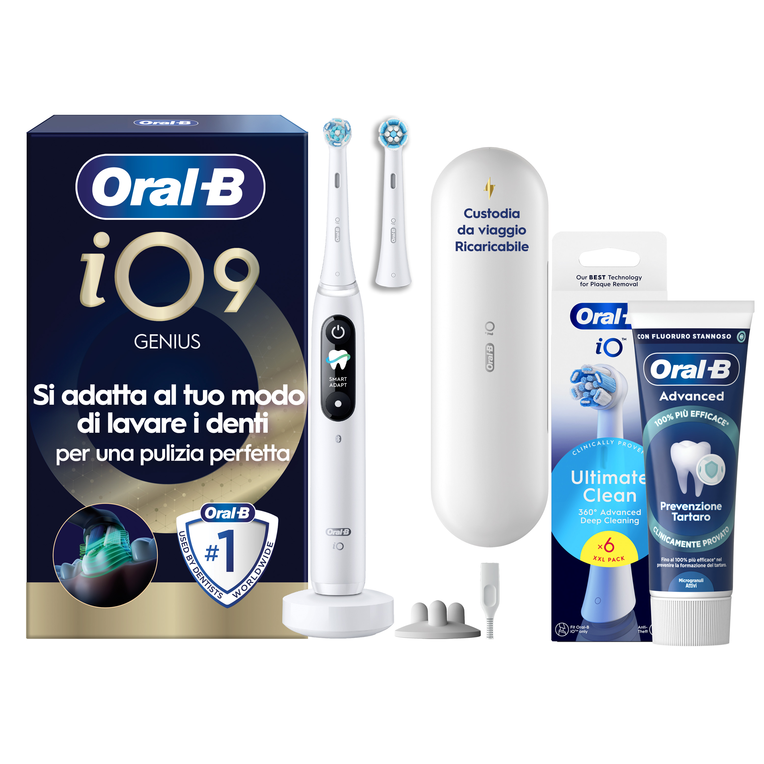 Oral-B Bianco/Bianche Io 9 2 Testine, 1 Custodia Da Viaggio Ricaricabile + 4 Testine Di Ricambio Io Ultimate Clean + Dentifricio Complete Protezione E Pulizia - Immagine 29