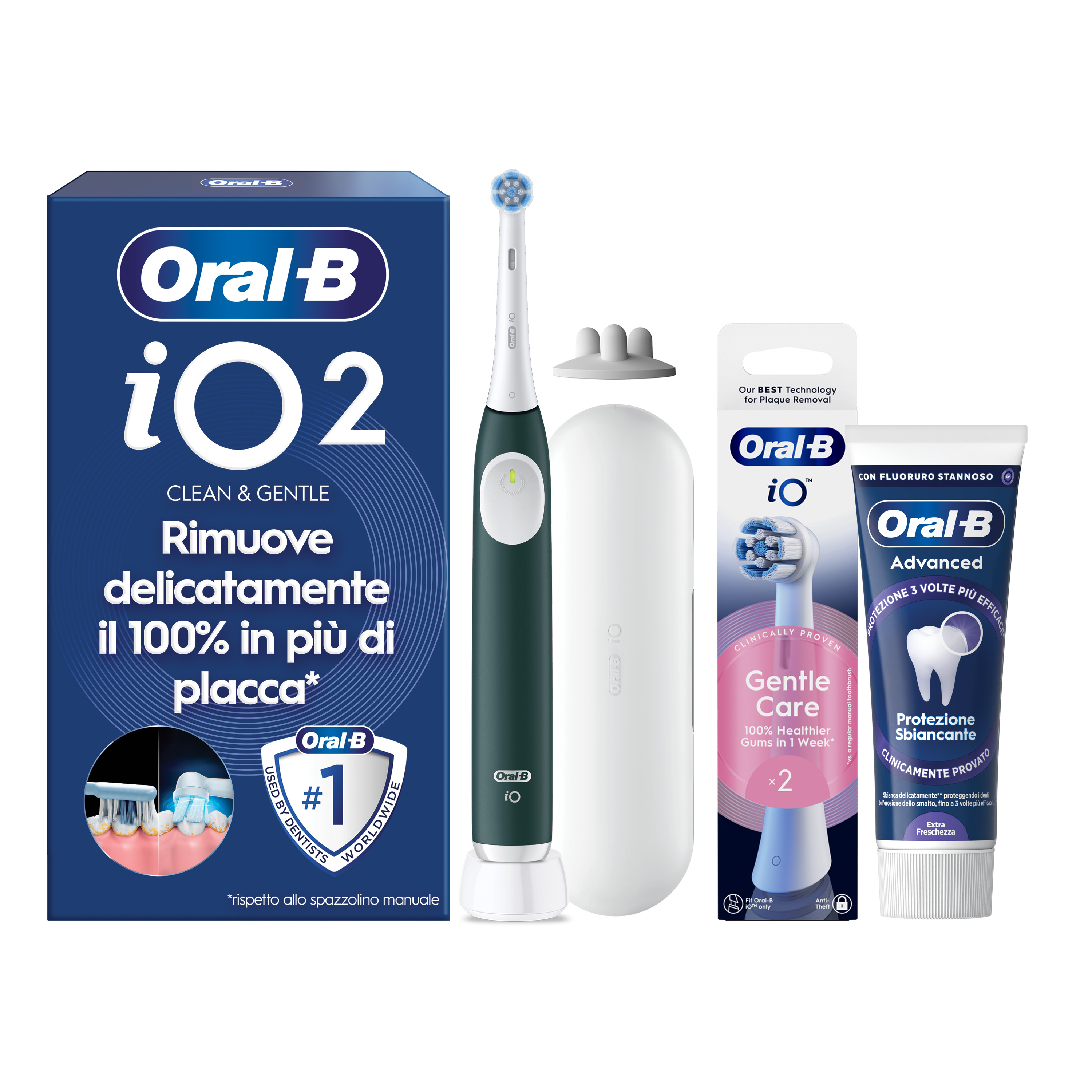 Oral-B Verde/Bianche Io 2 1 Testina, 1 Custodia Da Viaggio + 6 Testine Di Ricambio Io Ultimate Clean + Dentifricio Advanced Protezione Sensibilità - Immagine 37