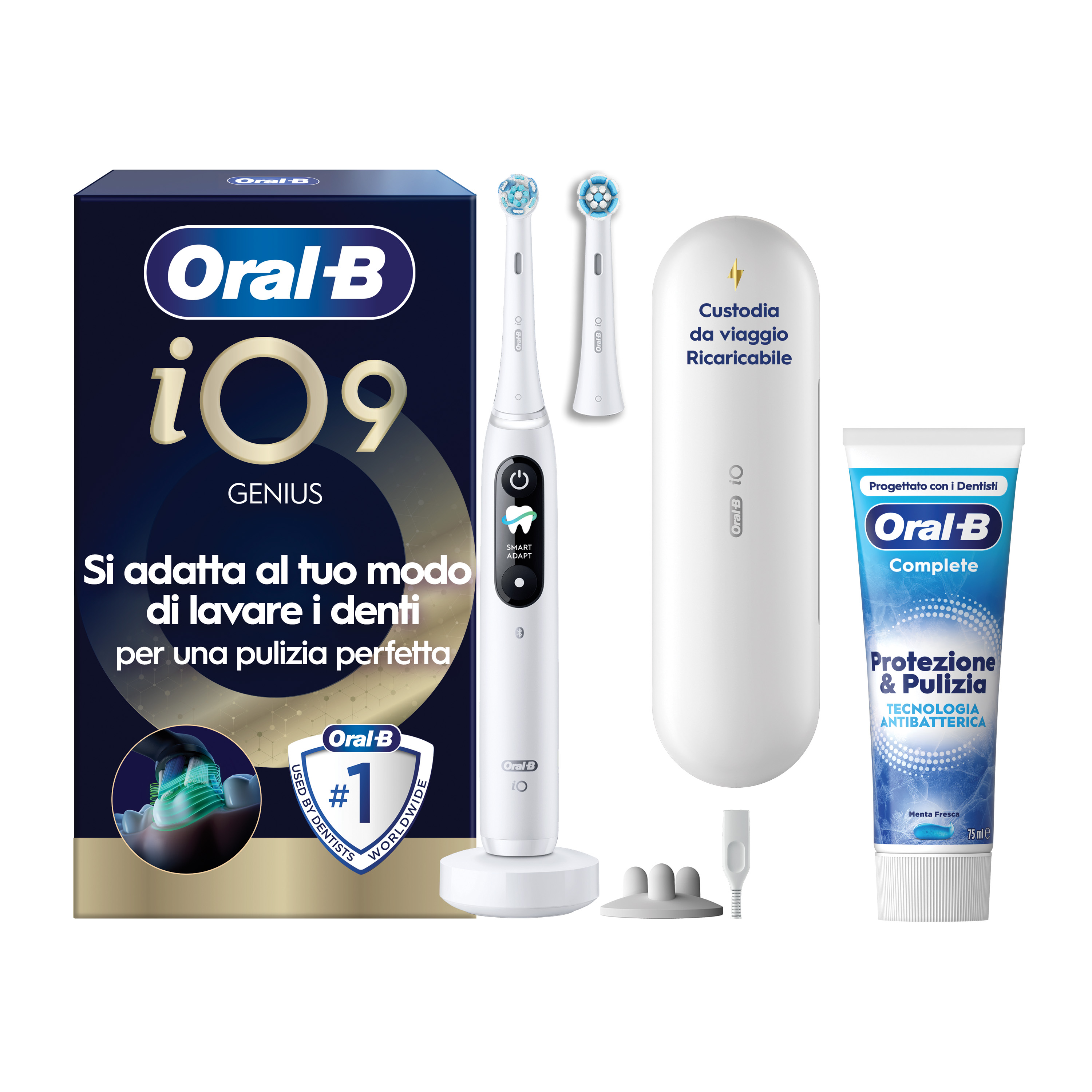Oral-B Bianco/Bianche Io 9 2 Testine, 1 Custodia Da Viaggio Ricaricabile + 4 Testine Di Ricambio Io Ultimate Clean + Dentifricio Complete Protezione E Pulizia - Immagine 21