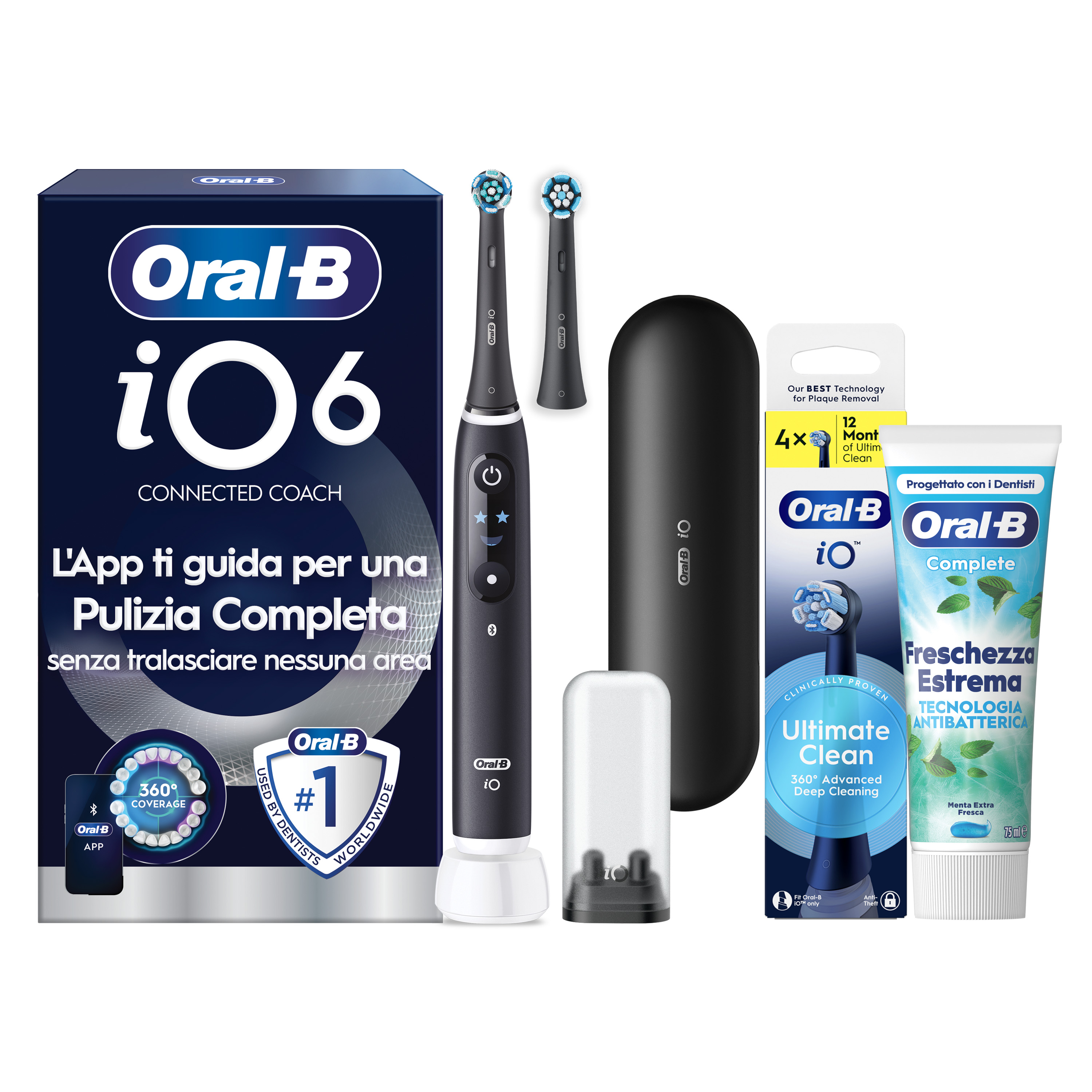 Oral-B iO 6 Spazzolino Elettrico Nero con 8 Testine Ultimate Clean Custodia da Viaggio e Dentifricio Clinical Prevenzione Carie - Immagine 22