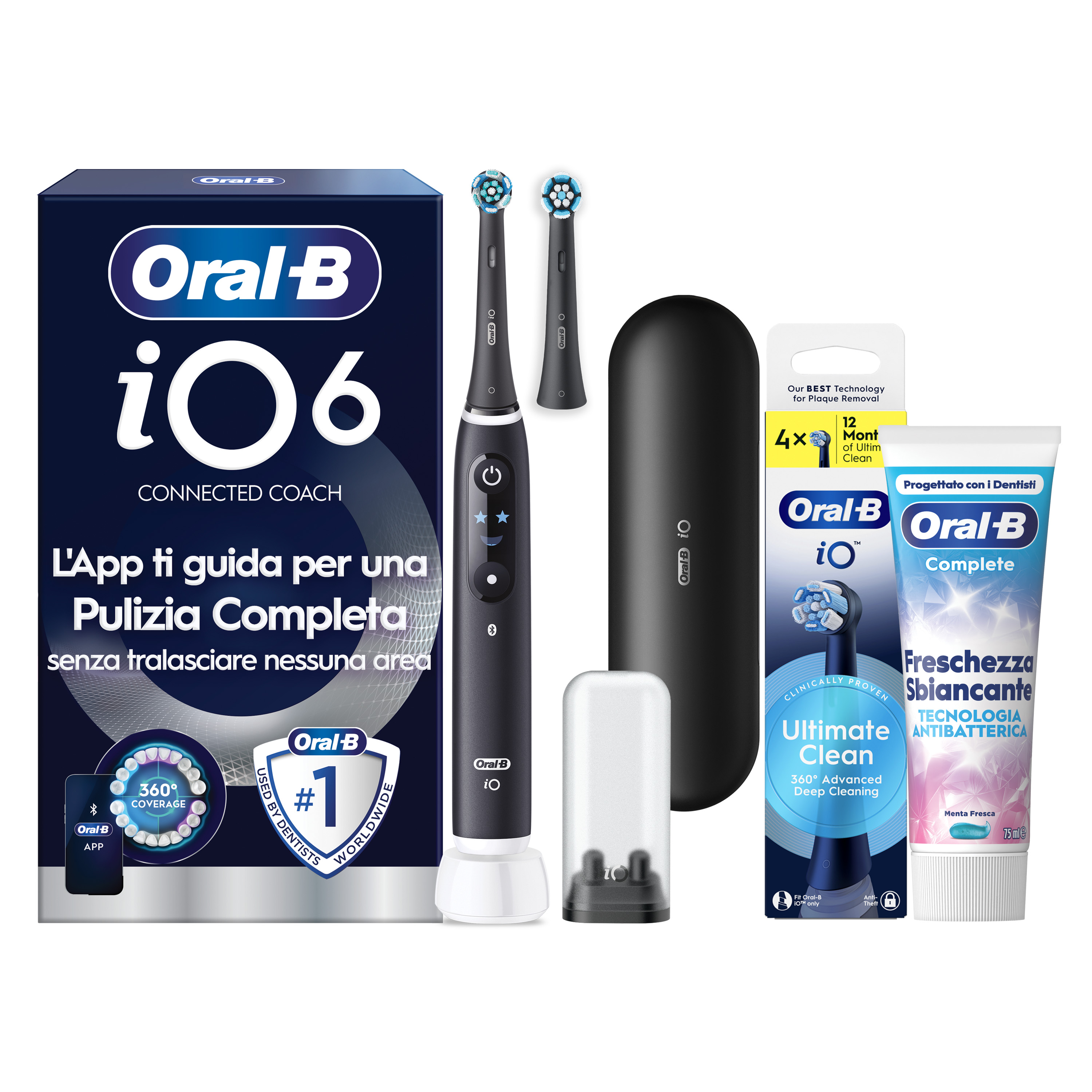 Oral-B iO 6 Spazzolino Elettrico Nero con 8 Testine Ultimate Clean Custodia da Viaggio e Dentifricio Clinical Prevenzione Carie - Immagine 41