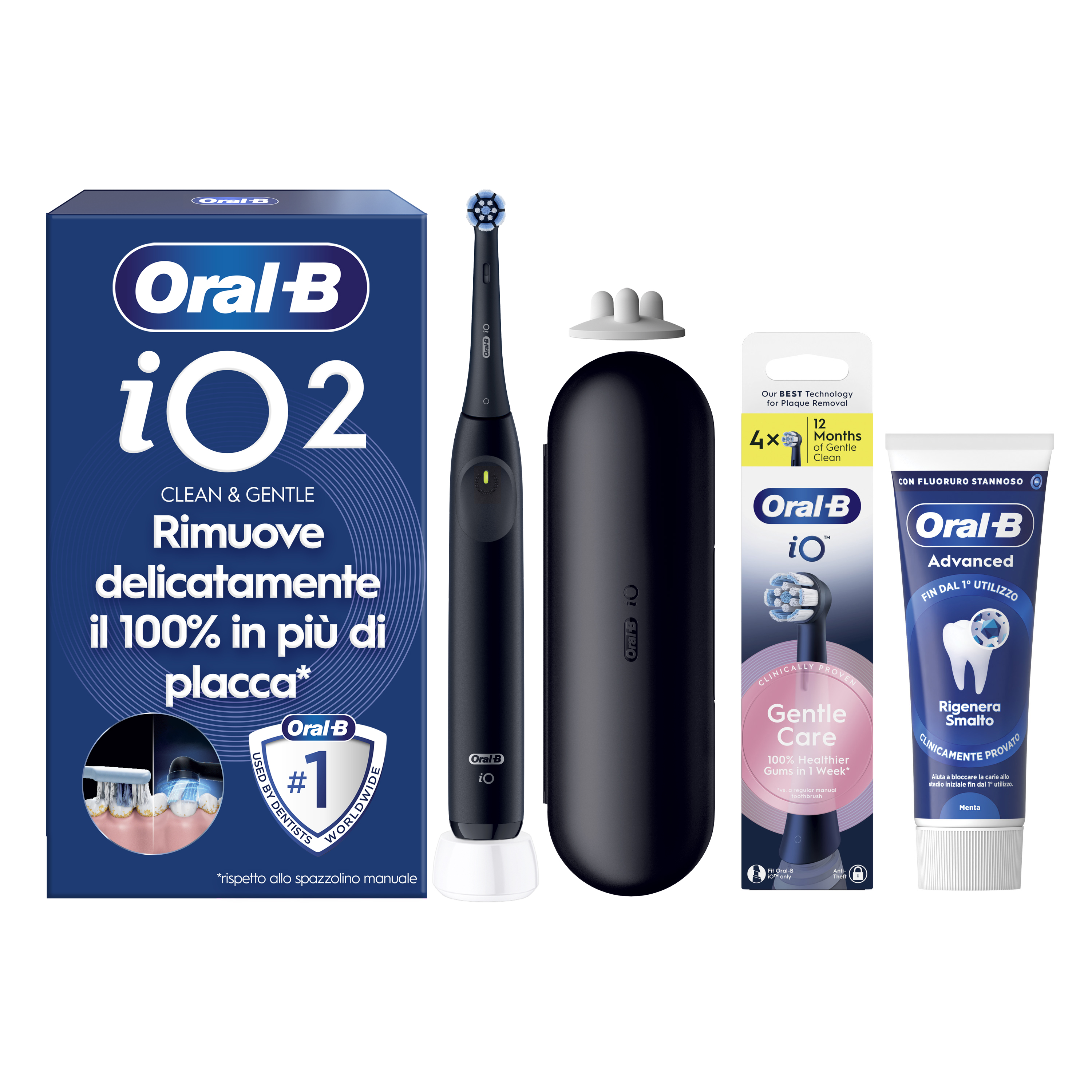 Oral-B iO 2 Spazzolino Elettrico Nero con 1 Testina e Custodia da Viaggio, 3 Modalità di Pulizia e Dentifricio Advanced Rigenera Smalto - Immagine 5
