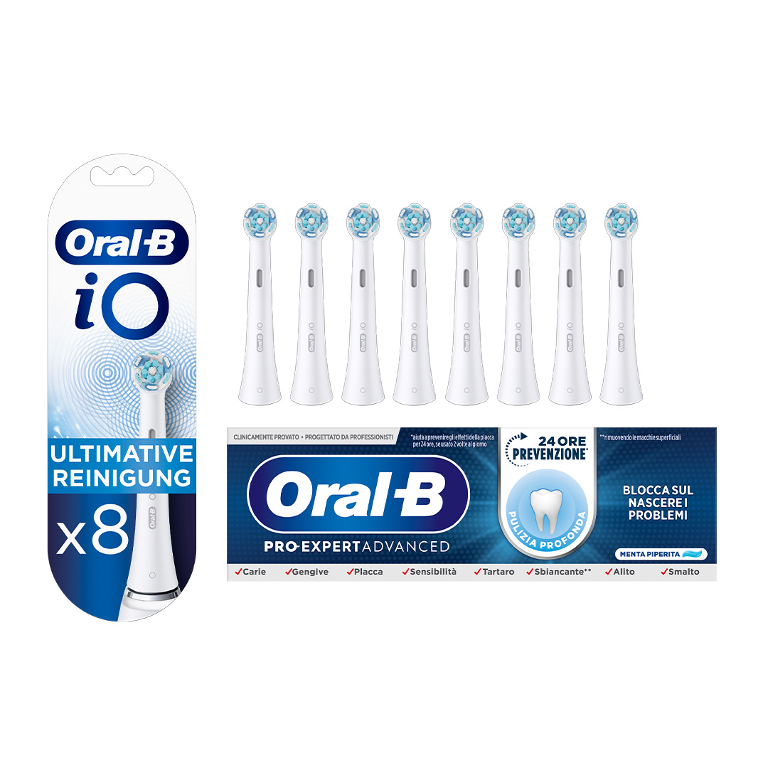 Oral-B iO Testine Ultimate Clean Bianche X8 +Oral-B Dentifricio Pro-Expert Advanced Pulizia Profonda (Prevenzione Per 24 Ore)