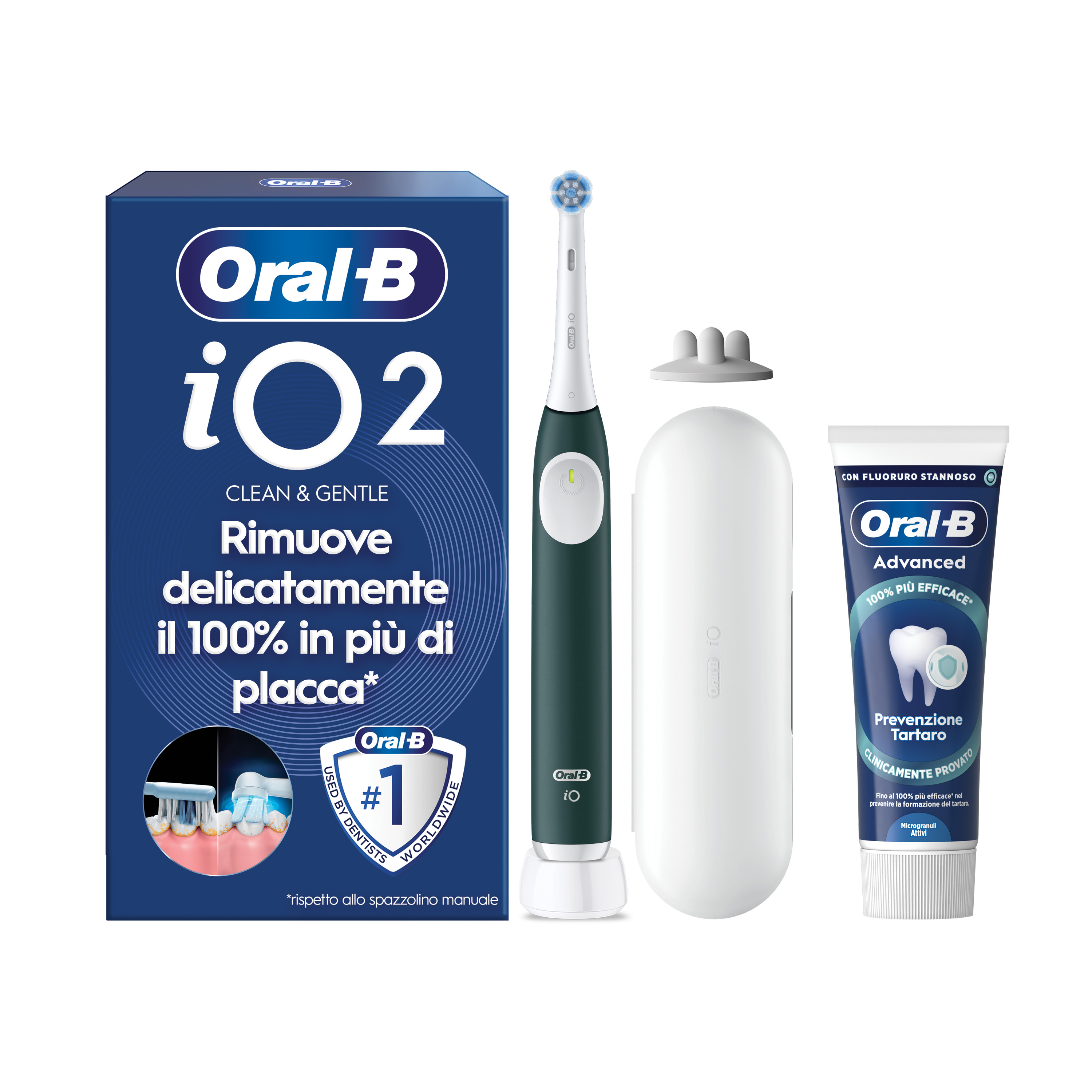 Oral-B Verde/Bianche Io 2 1 Testina, 1 Custodia Da Viaggio + 6 Testine Di Ricambio Io Ultimate Clean + Dentifricio Advanced Protezione Sensibilità - Immagine 26