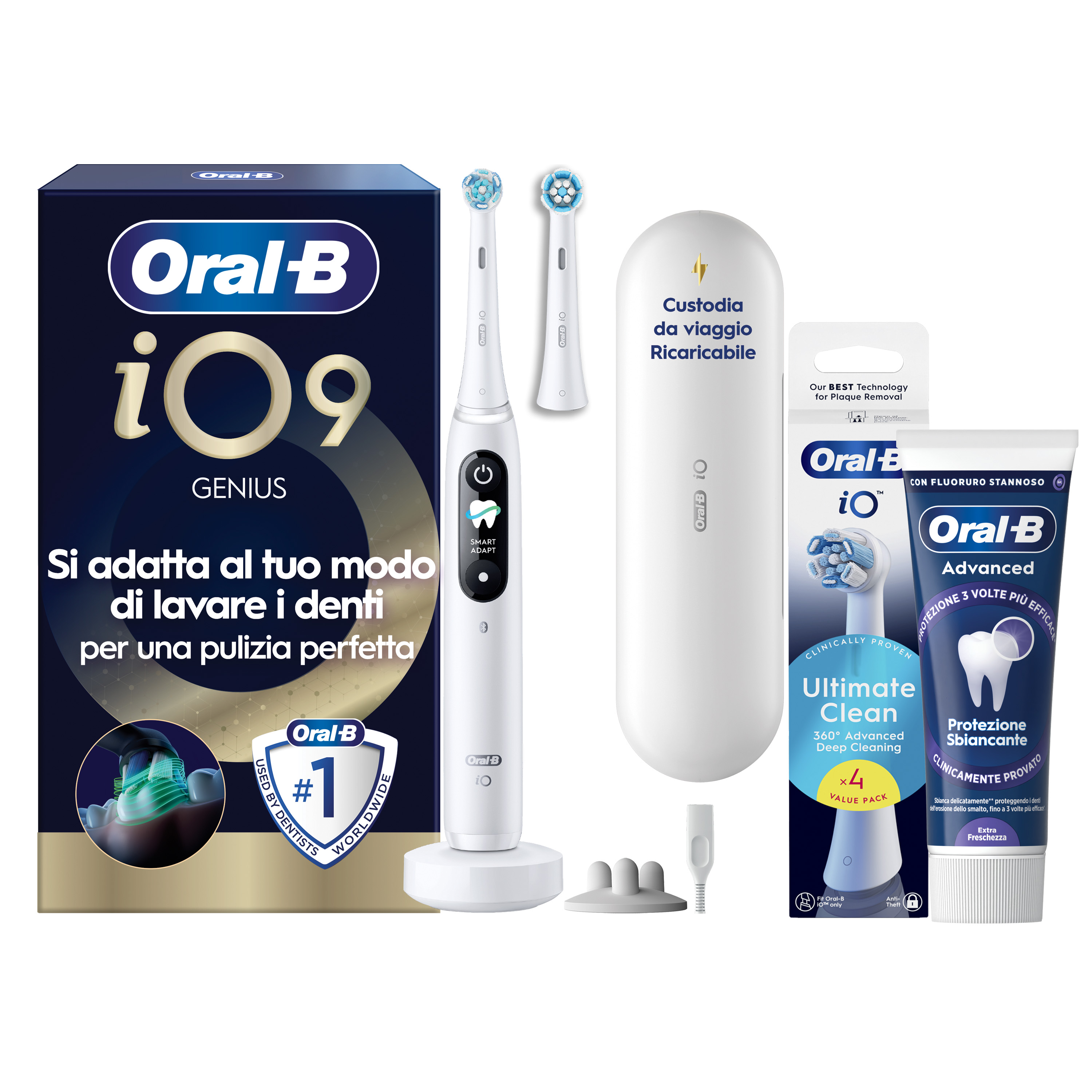 Oral-B Bianco/Bianche Io 9 2 Testine, 1 Custodia Da Viaggio Ricaricabile + 4 Testine Di Ricambio Io Ultimate Clean + Dentifricio Complete Protezione E Pulizia - Immagine 26