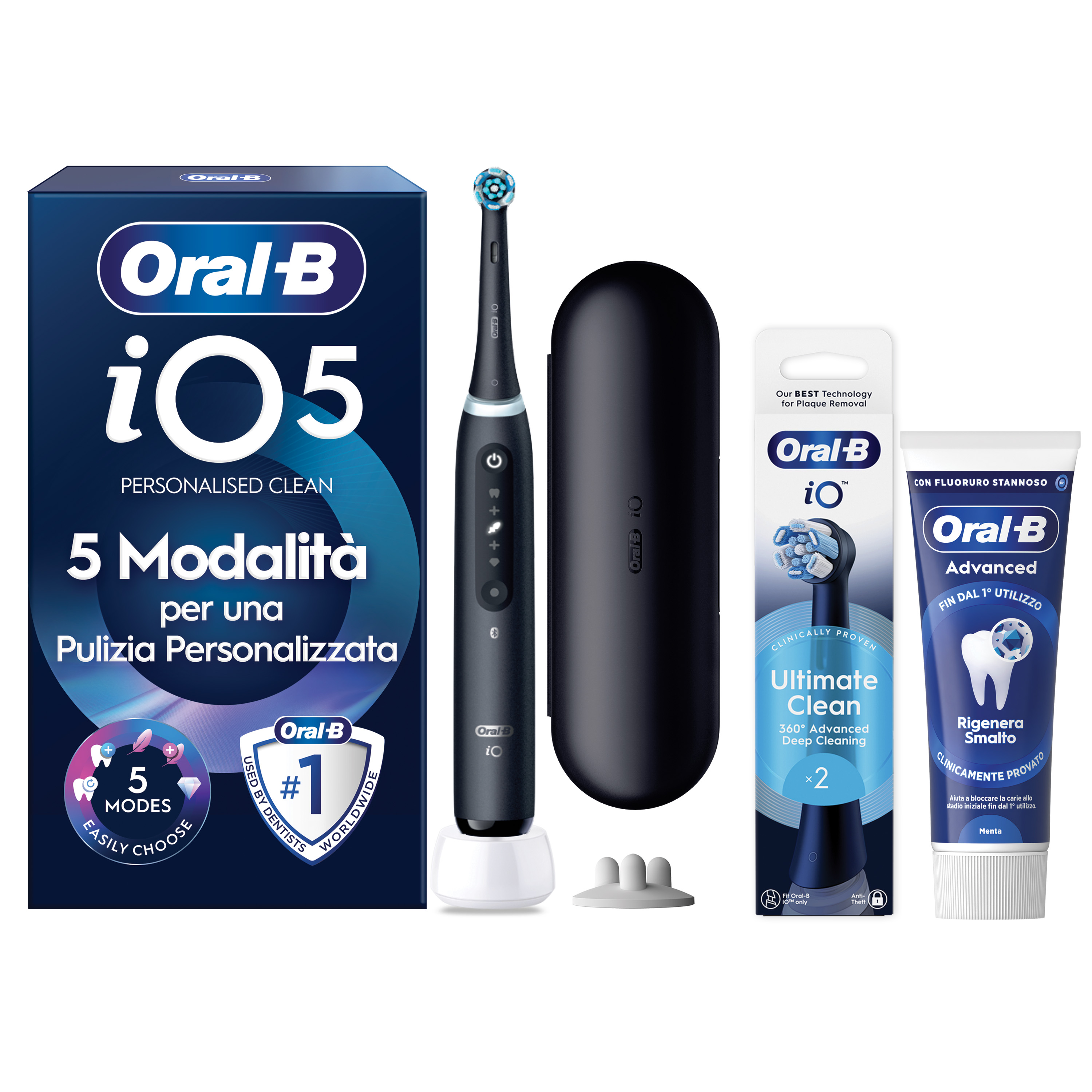 Oral-B iO 5 Spazzolino Elettrico Nero con 3 Testine Ultimate Clean e Custodia da Viaggio, 5 Modalità di Pulizia e Dentifricio Anti-Tartaro - Immagine 17
